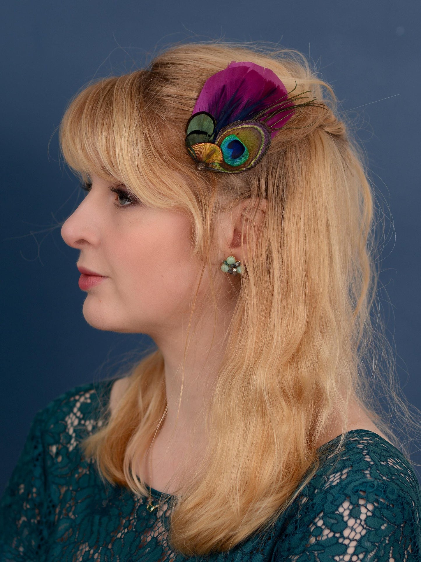 Purple, Navy Blue and Peacock Feather Hair Clip | Peacock Feather Fascinator | Peacock Feather Headpiece | Bridesmaid Hair Clip | Wedding