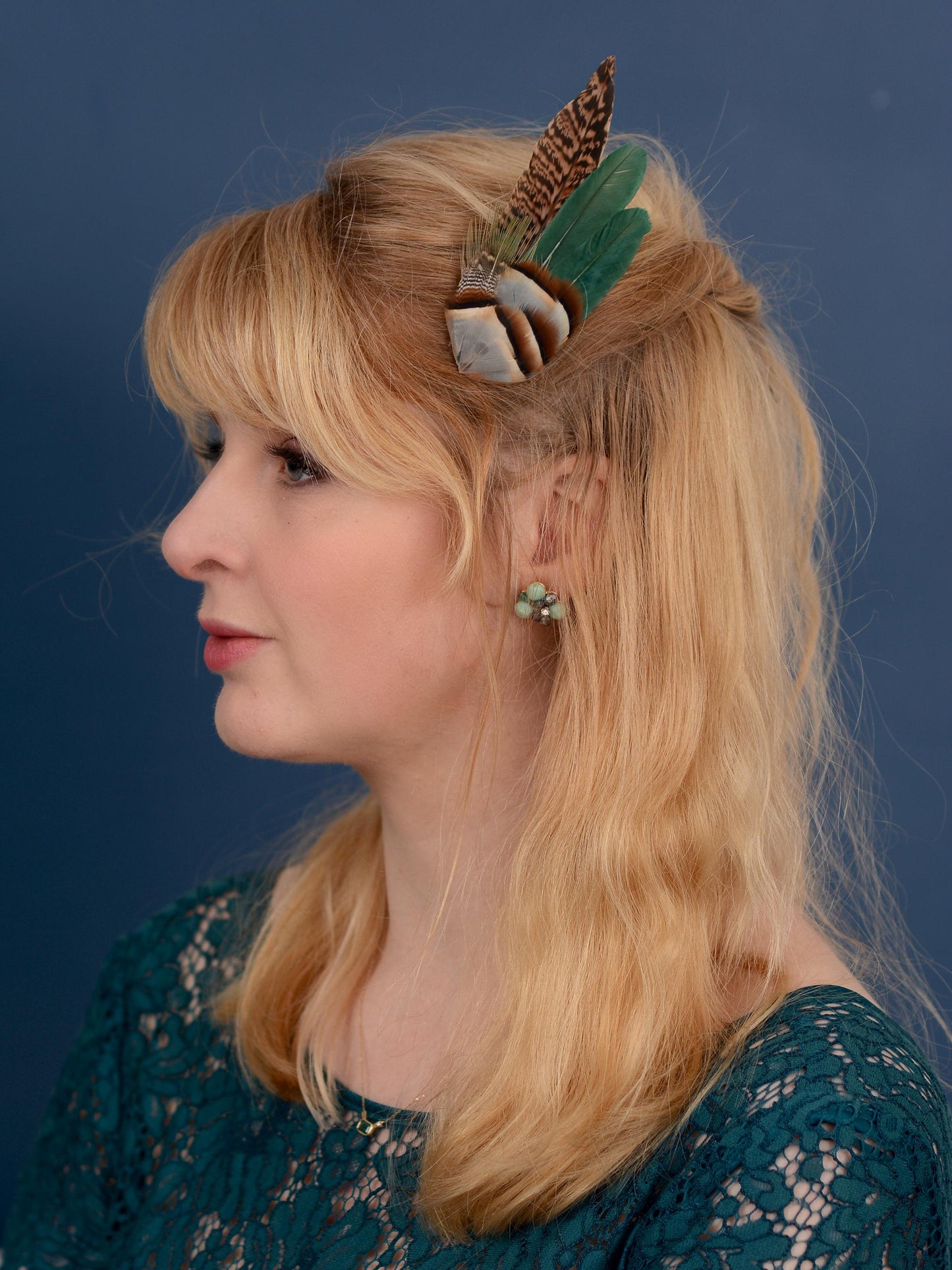 Green Partridge and Pheasant Feather Hair Clip / Boutonniere Set | Pheasant Feather Fascinator | Bridesmaid Hair Clip