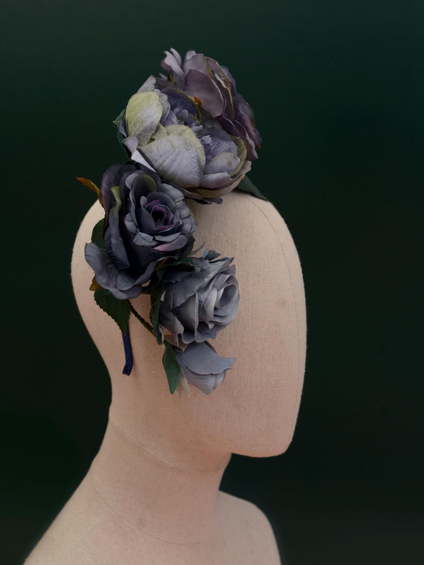 Sculptural Floating Flower Headpiece in Shades of Blue | Floating Rose Flower Crown | Flower Headband | Wedding Headpiece | Races Headpiece