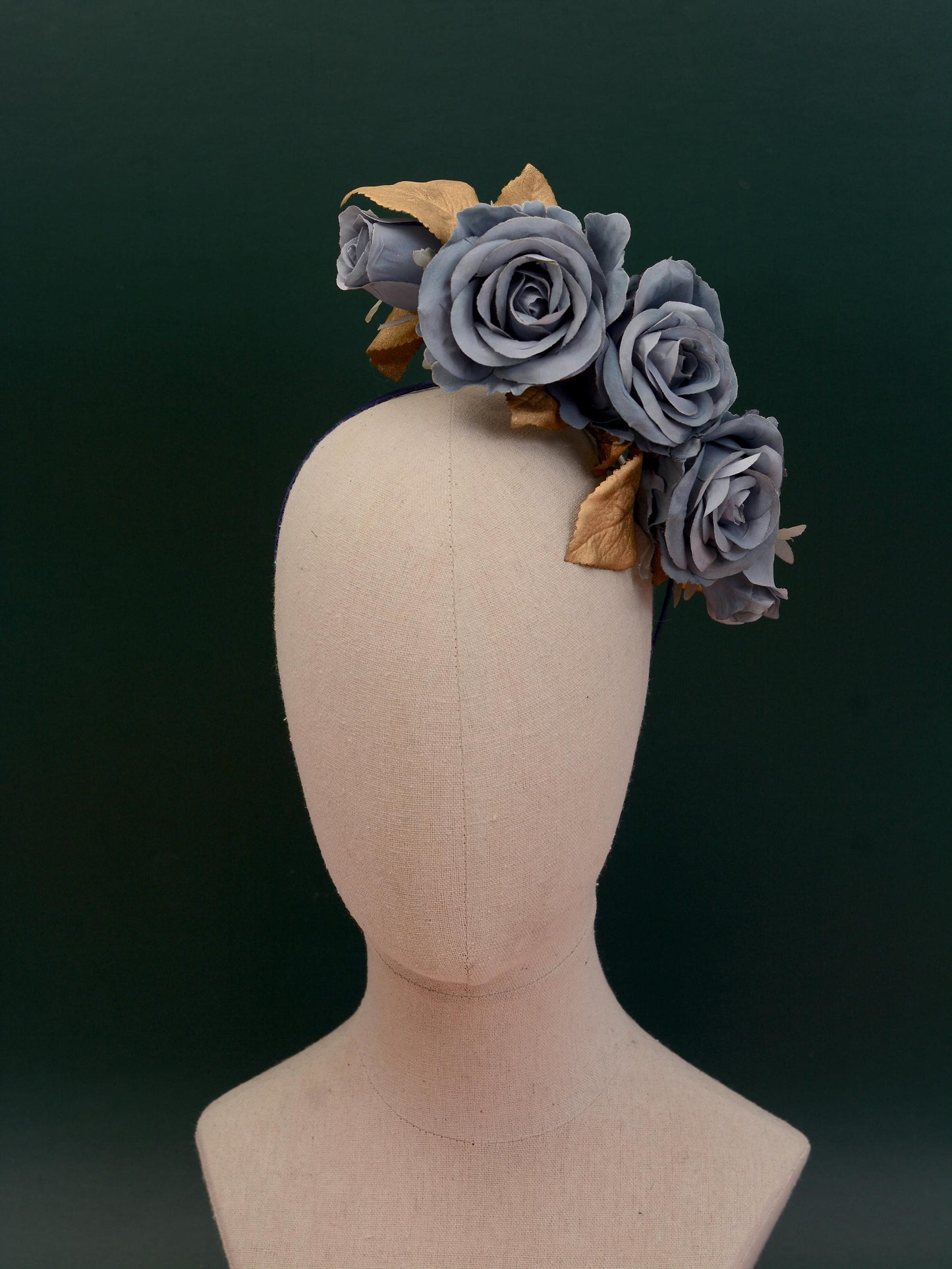 Flower Headpiece in Floating Blue and Gold Roses | Flower Headband | Bridal Headpiece | Wedding Headpiece | Races Headpiece