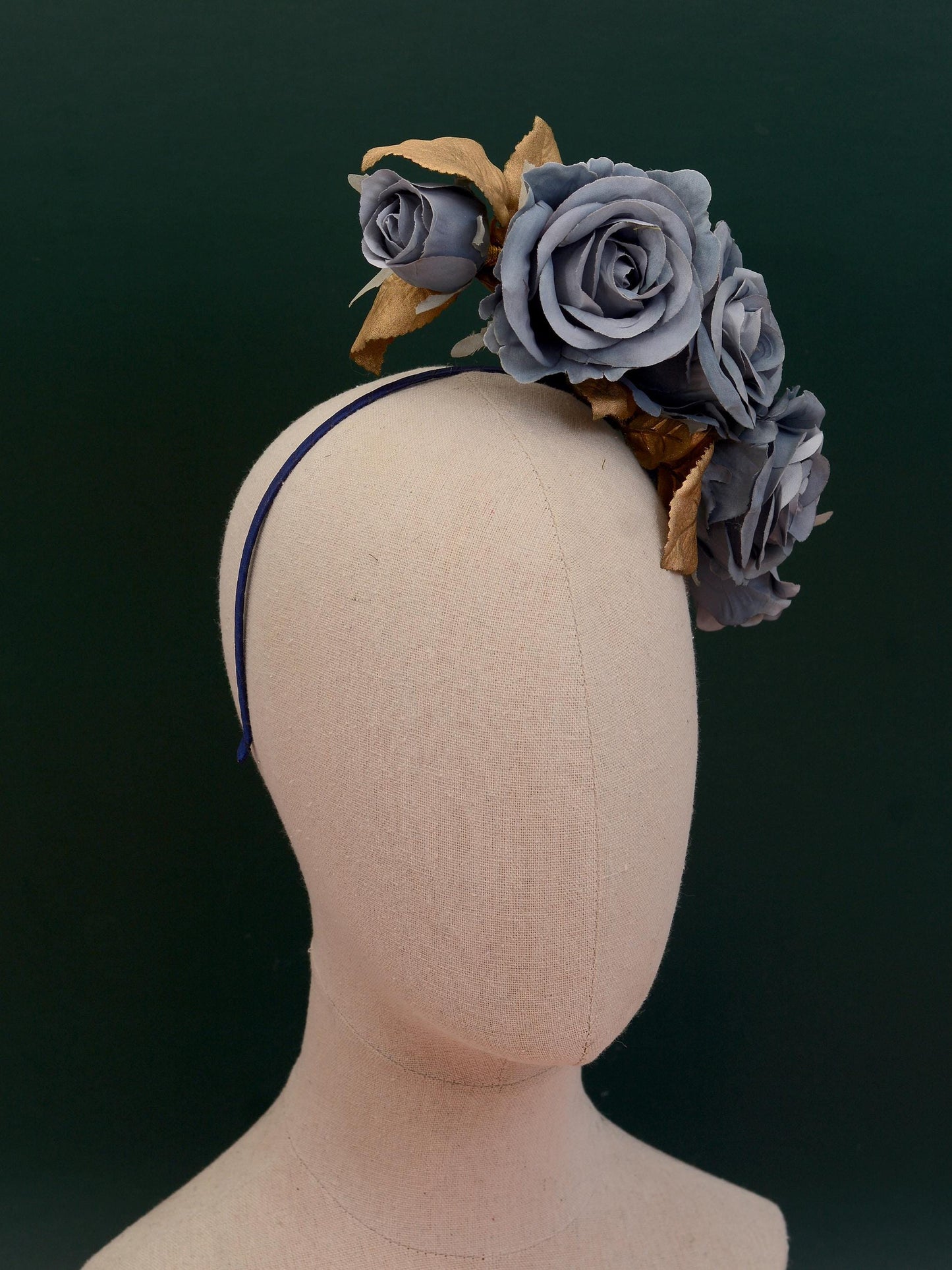 Flower Headpiece in Floating Blue and Gold Roses | Flower Headband | Bridal Headpiece | Wedding Headpiece | Races Headpiece