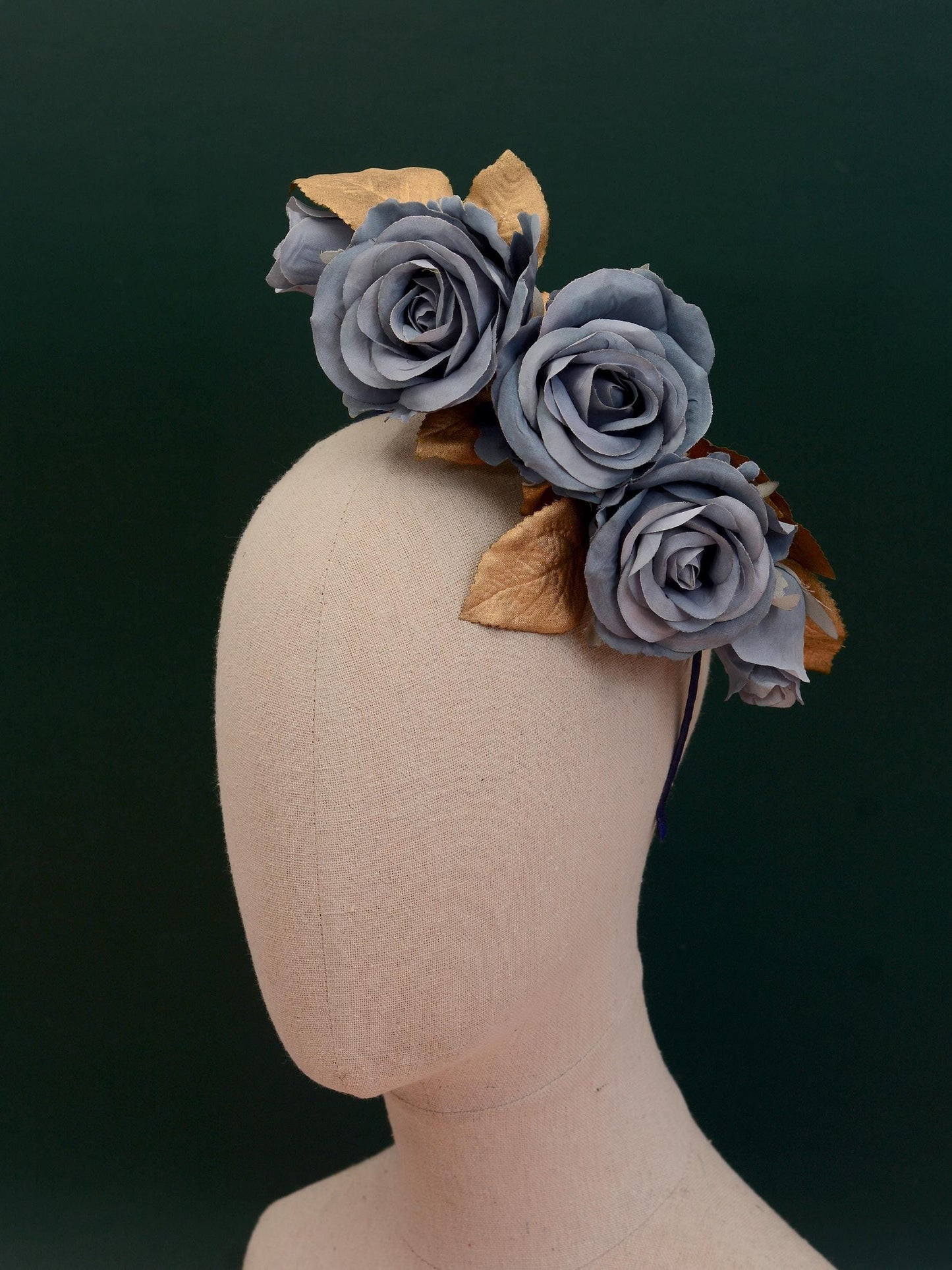 Flower Headpiece in Floating Blue and Gold Roses | Flower Headband | Bridal Headpiece | Wedding Headpiece | Races Headpiece