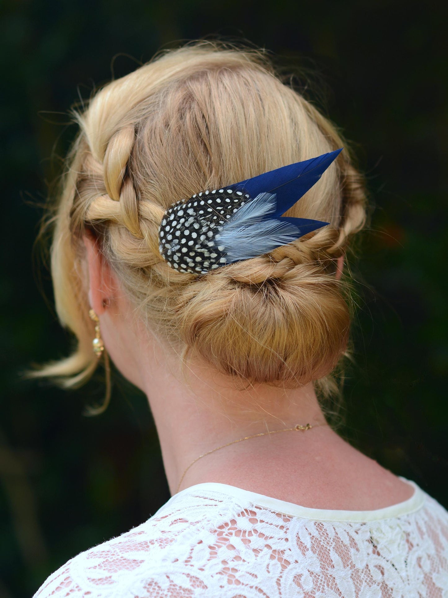 Navy Blue and Polka Dot Feather Hair Clip | Blue Feather Fascinator | Blue Feather Headpiece | Wedding Fascinator | Bridal Headpiece