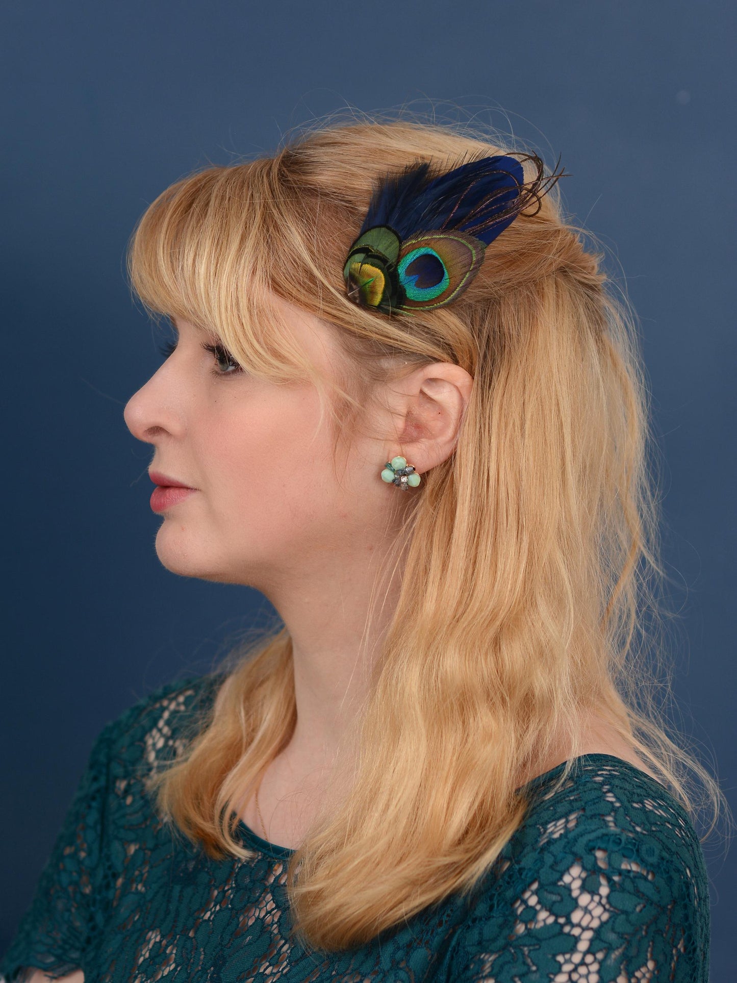 Navy Blue Peacock Feather Hair Clip | Peacock Feather Fascinator | Peacock Feather Headpiece | Bridal Hair Clip | Bridesmaid Hair Clip