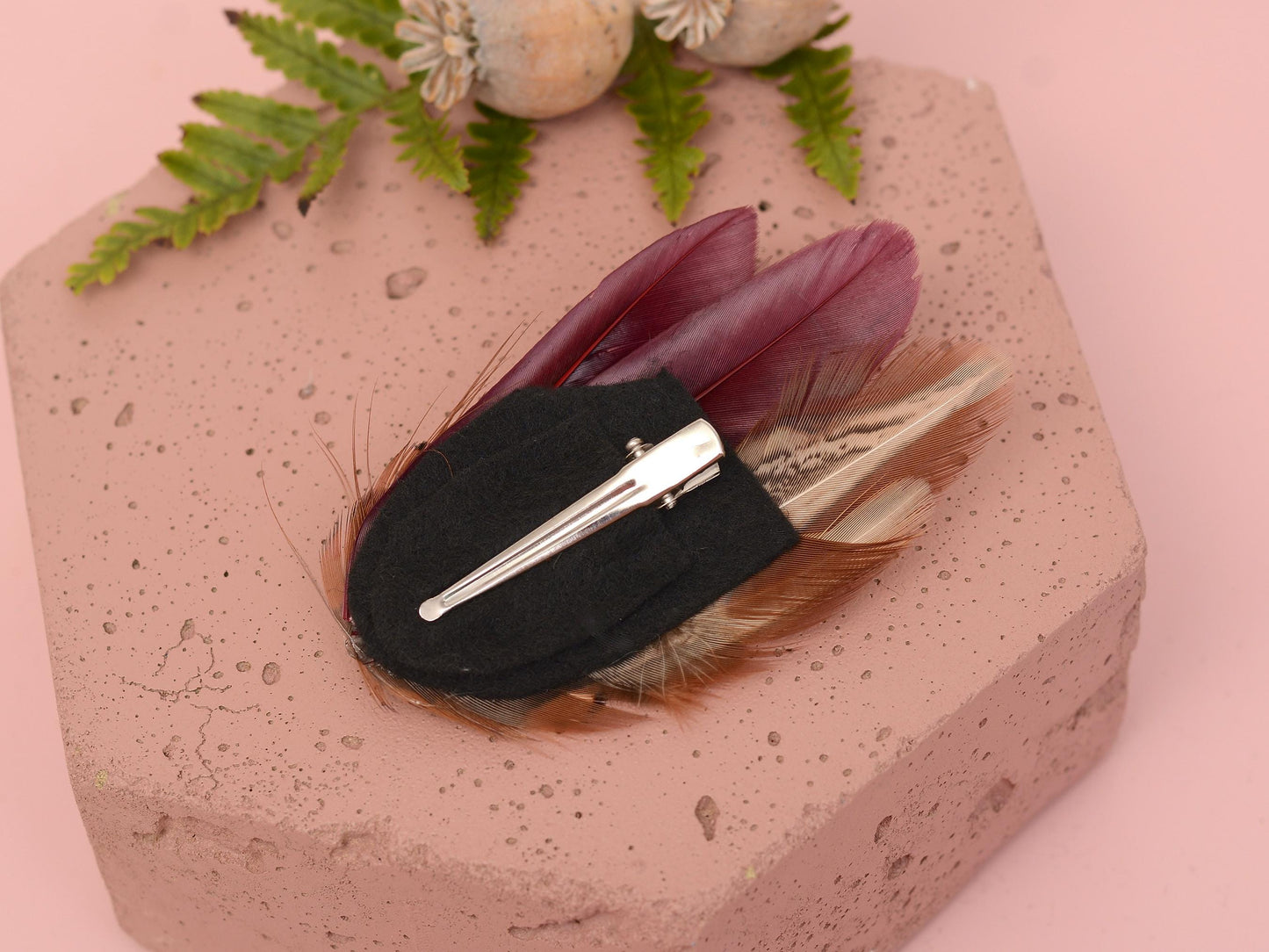 Small Plum Purple and Copper Pheasant Feather Hair Clip | Feather Fascinator | Bridal | Bridesmaid Hair Clip | Wedding Fascinator