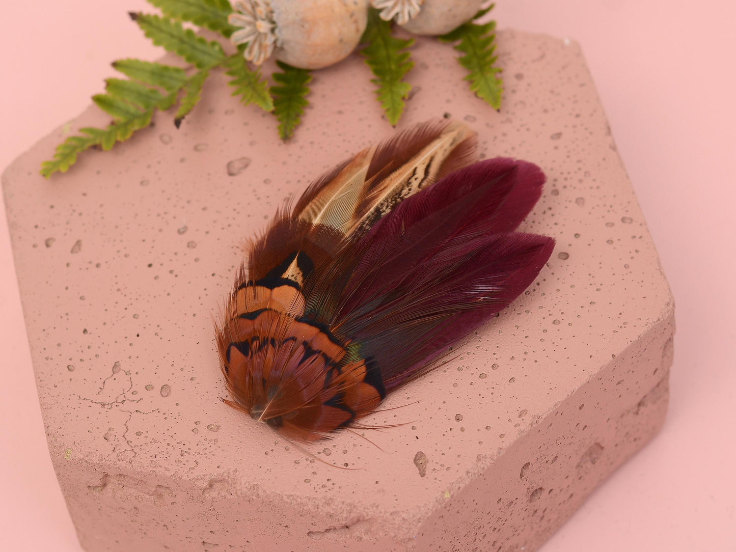 Small Plum Purple and Copper Pheasant Feather Hair Clip | Feather Fascinator | Bridal | Bridesmaid Hair Clip | Wedding Fascinator