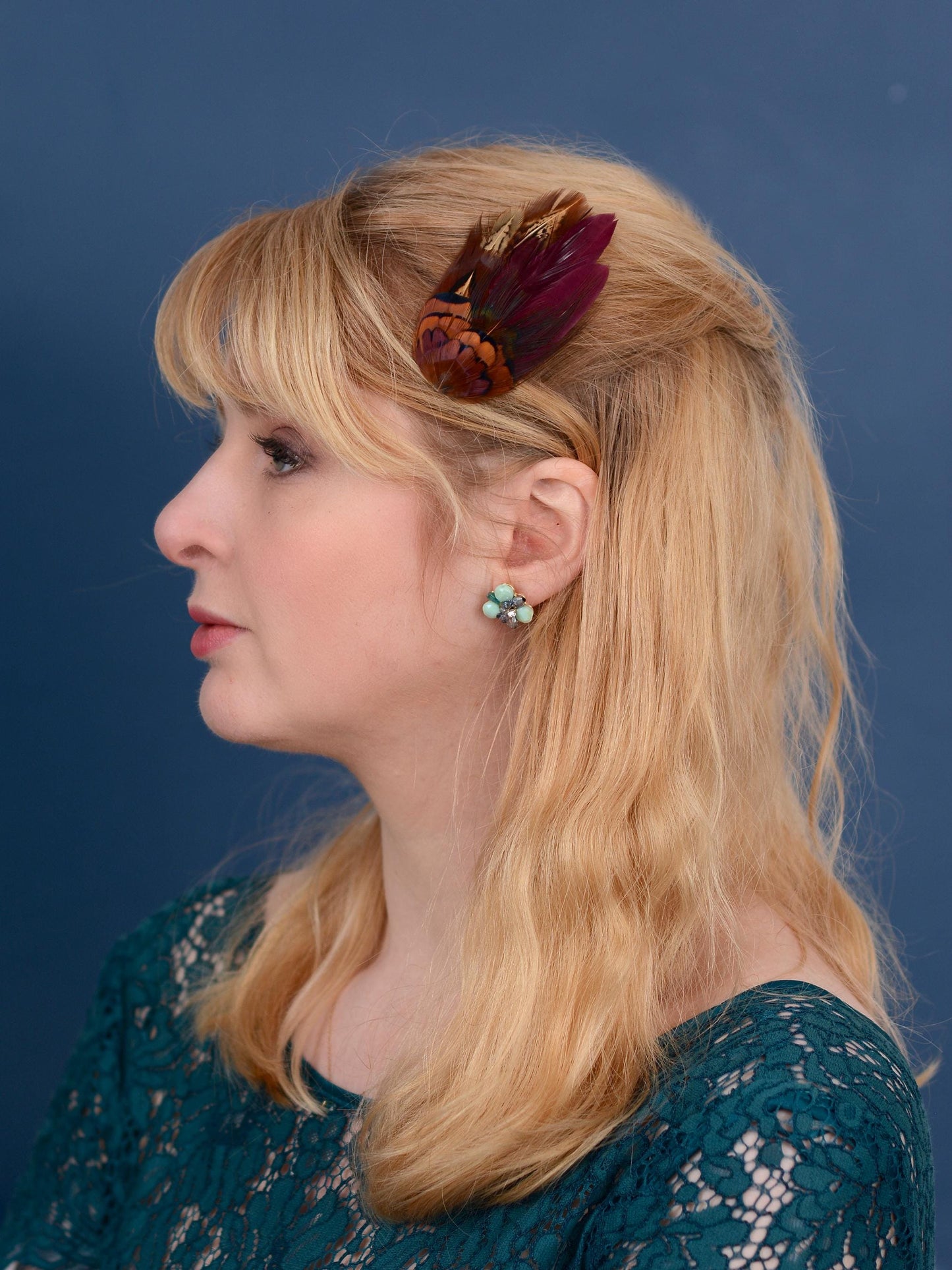 Small Plum Purple and Copper Pheasant Feather Hair Clip | Feather Fascinator | Bridal | Bridesmaid Hair Clip | Wedding Fascinator