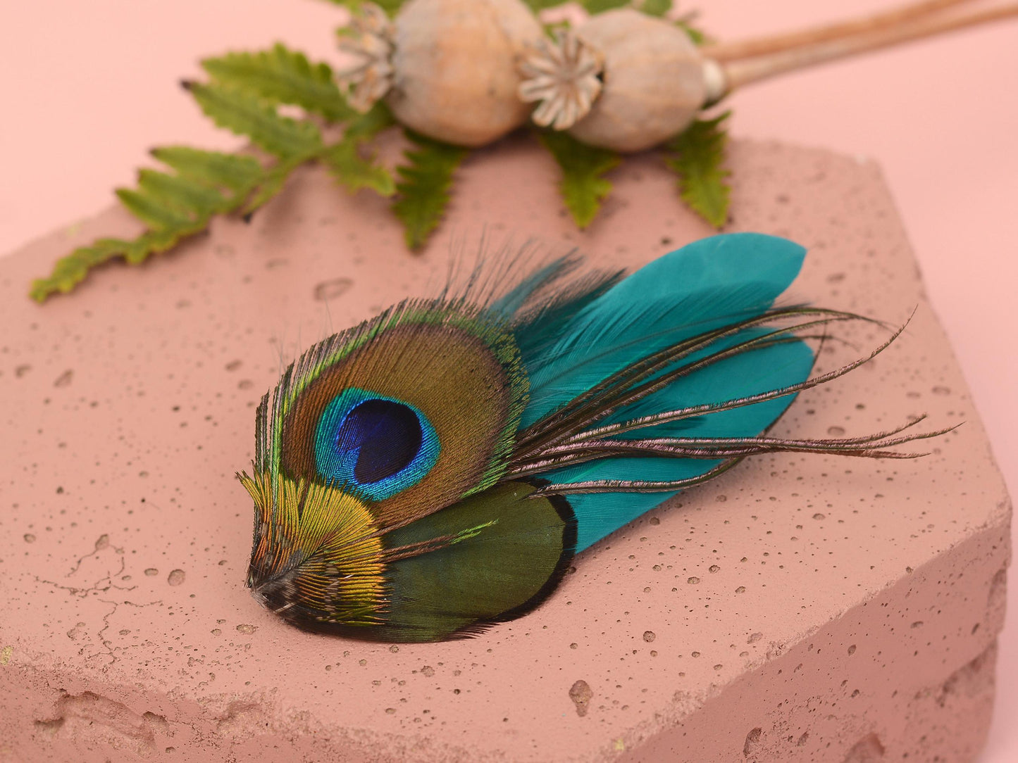 Teal and Peacock Feather Hair Clip, Feather Fascinator, Bridesmaid Hair Clip