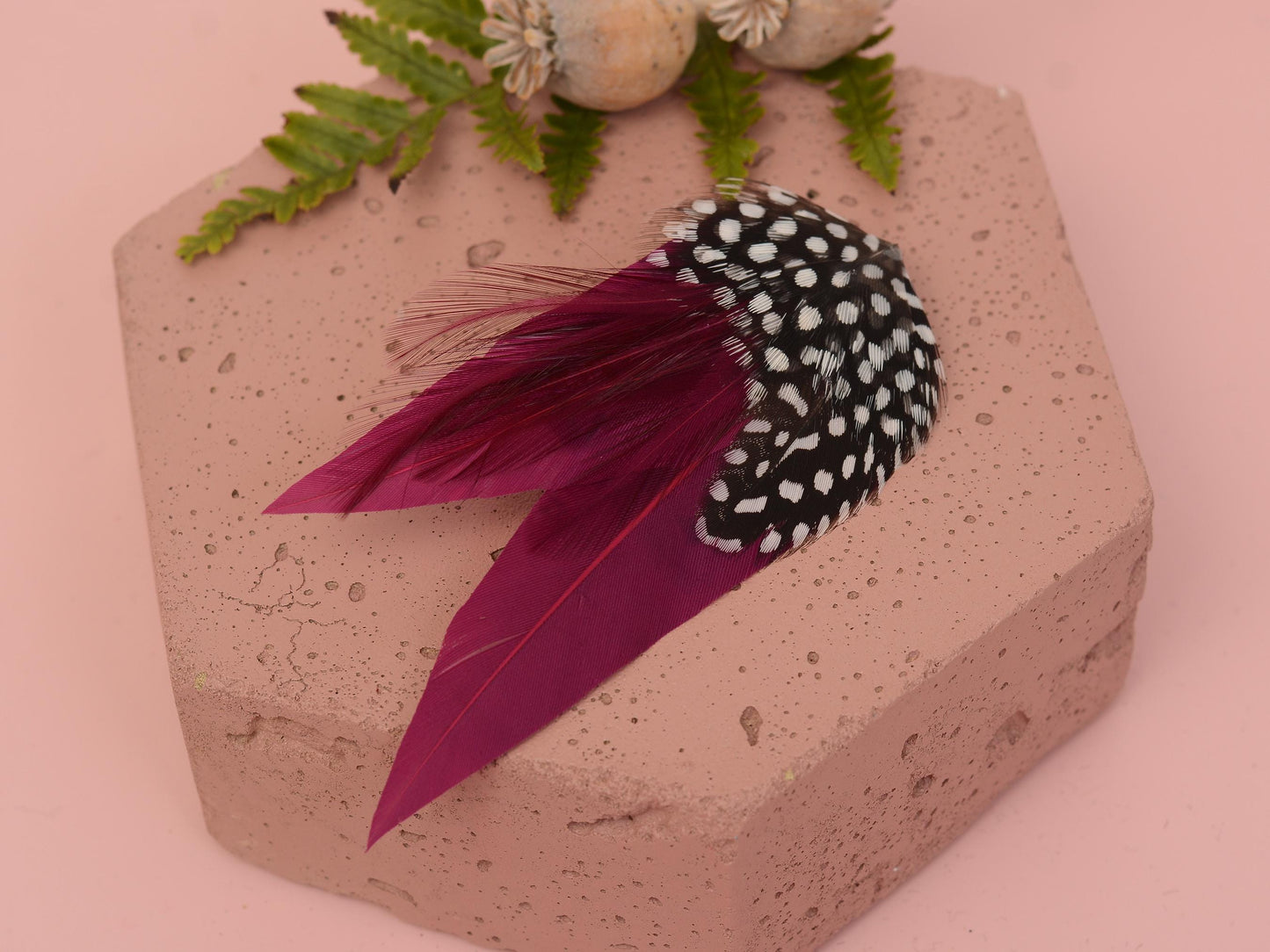Plum Purple Feather Hair Clip with Polka Dots | Plum Feather Fascinator | Purple Feather Headpiece | Wedding Fascinator | Bridal Headpiece