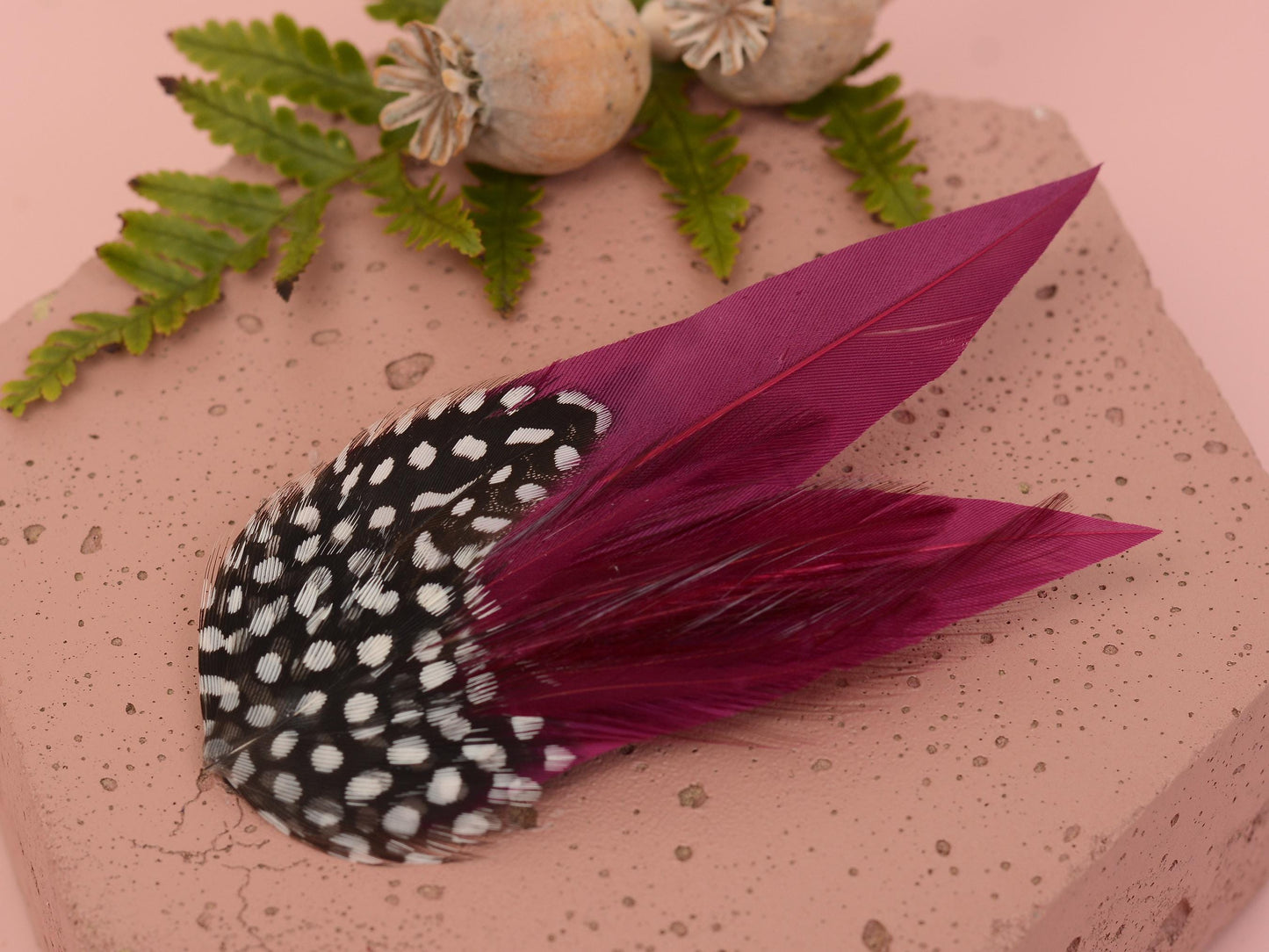Plum Purple Feather Hair Clip with Polka Dots | Plum Feather Fascinator | Purple Feather Headpiece | Wedding Fascinator | Bridal Headpiece