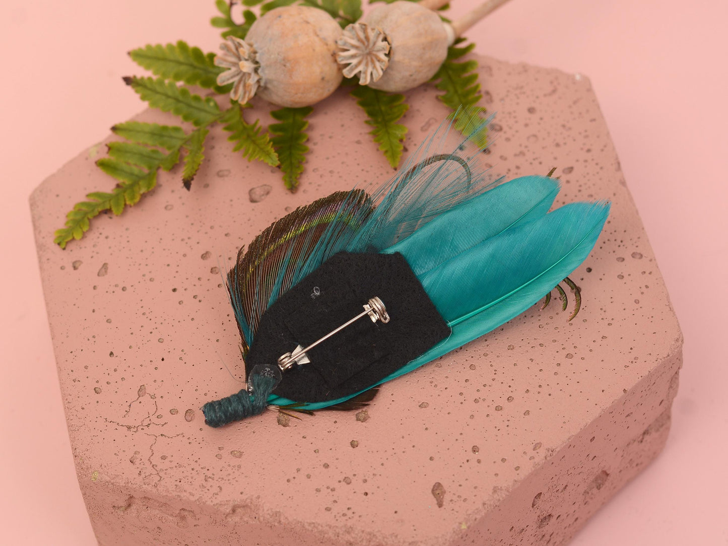 Teal Peacock Feather Boutonniere | Peacock Feather Corsage | Peacock Feather Brooch