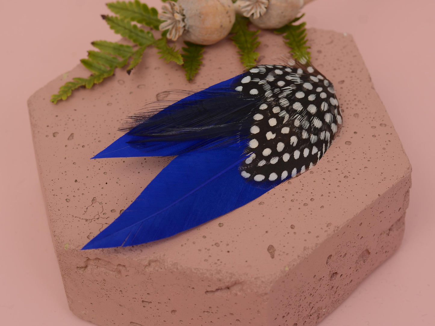 Cobalt Blue and Polka Dot Feather Hair Clip | Royal Blue Feather Fascinator | Blue Feather Headpiece | Wedding Fascinator | Bridal Headpiece