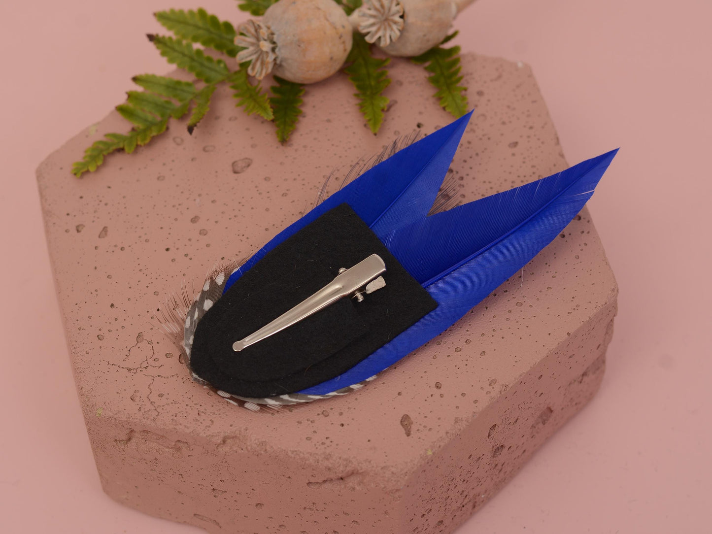 Cobalt Blue and Polka Dot Feather Hair Clip | Royal Blue Feather Fascinator | Blue Feather Headpiece | Wedding Fascinator | Bridal Headpiece