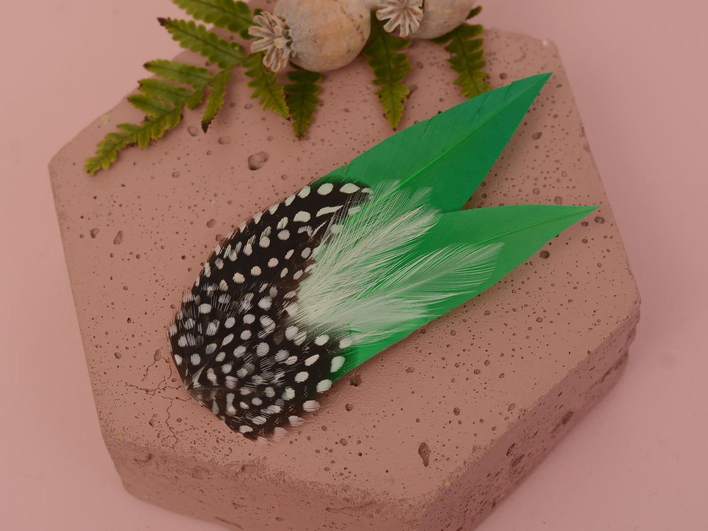 Emerald Green Polka Dot Feather Hair Clip, Green Feather Fascinator