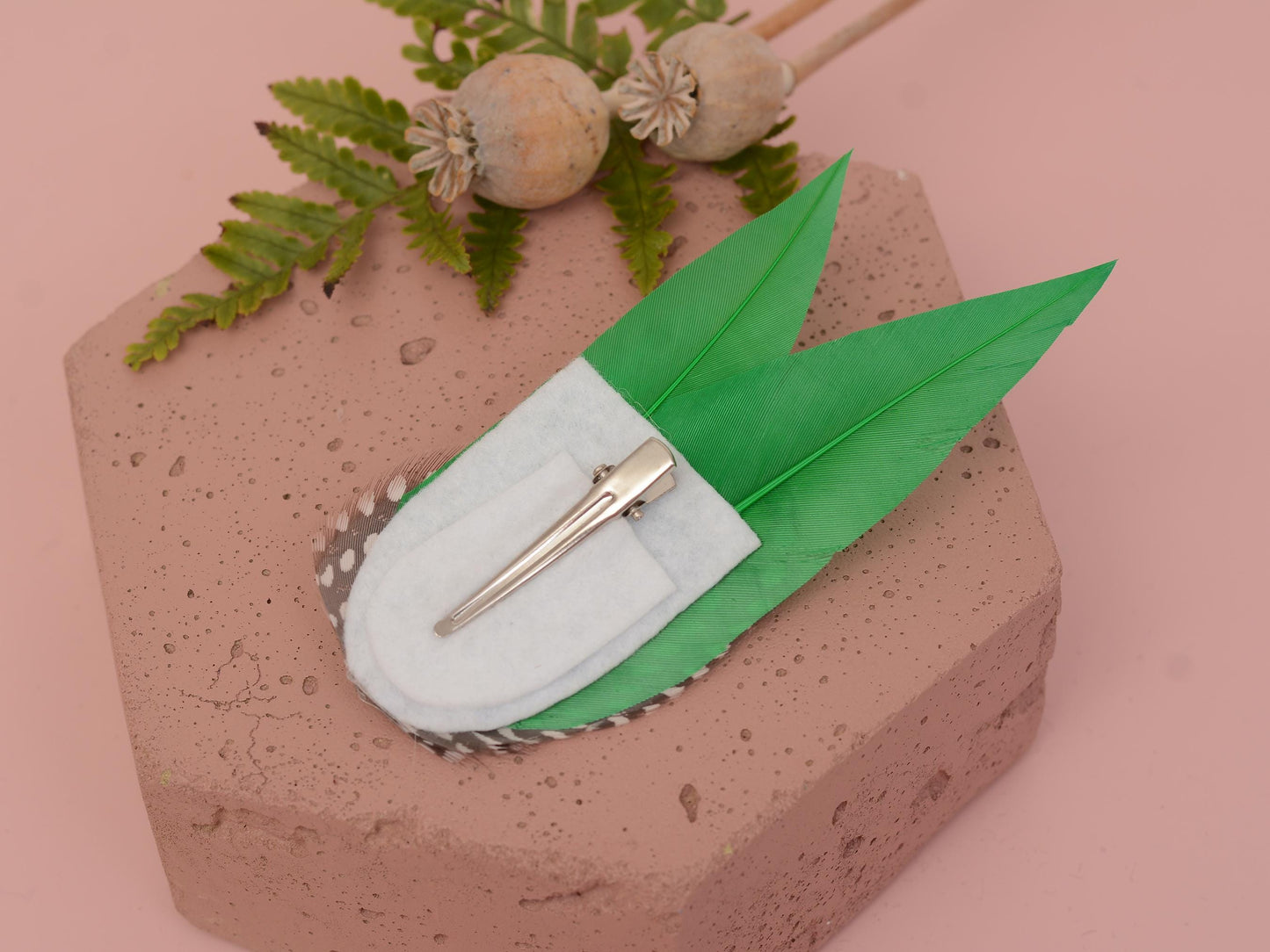Emerald Green Polka Dot Feather Hair Clip, Green Feather Fascinator