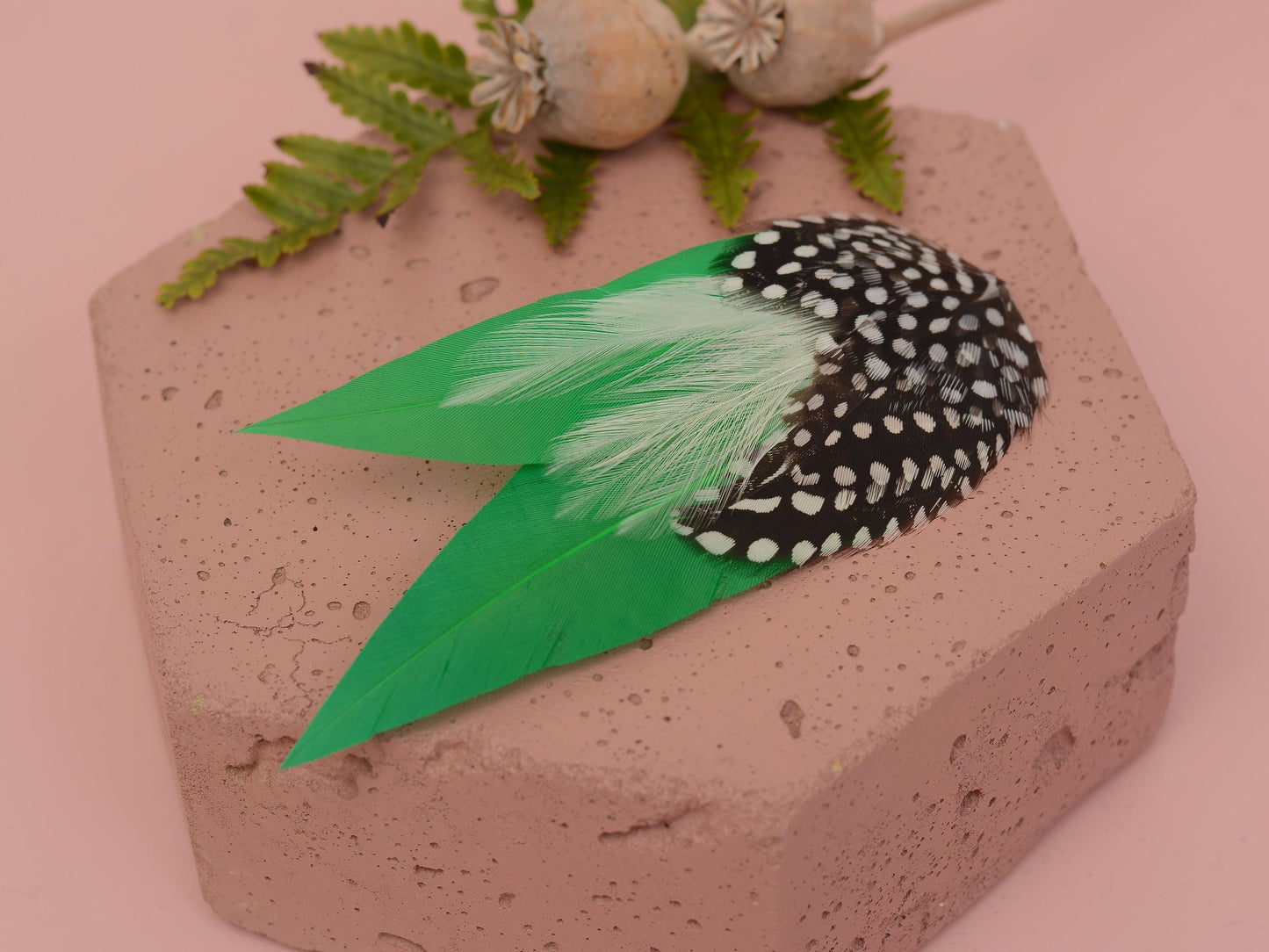 Emerald Green Polka Dot Feather Hair Clip, Green Feather Fascinator