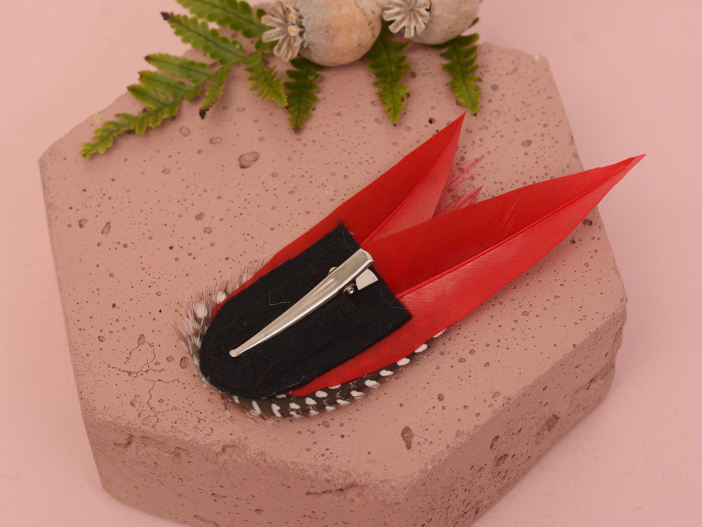 Red and Polka Dot Feather Hair Clip | Red Feather Fascinator | Red Feather Headpiece | Red Fascinator Wedding Fascinator | Bridal Headpiece