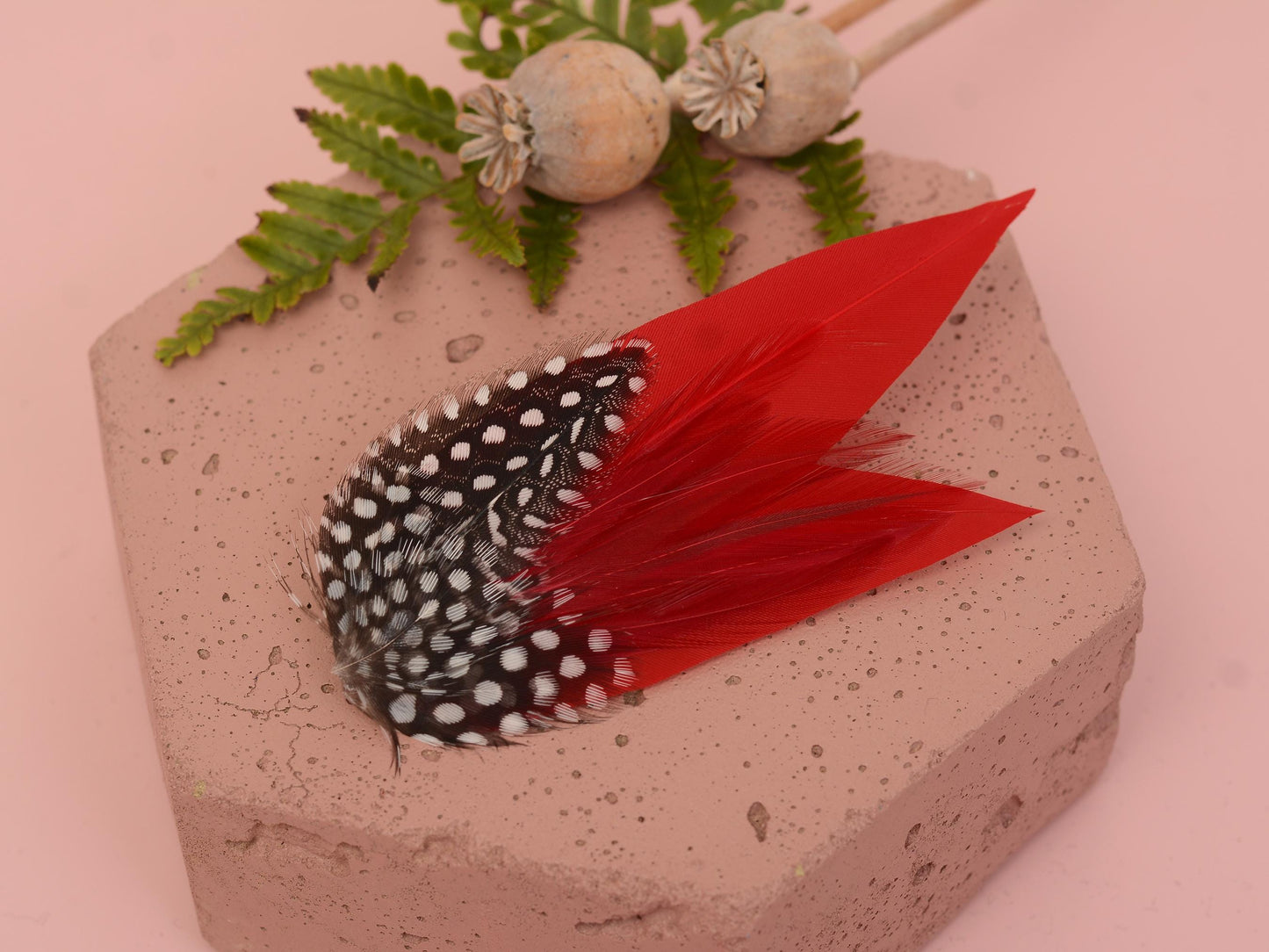 Red and Polka Dot Feather Hair Clip | Red Feather Fascinator | Red Feather Headpiece | Red Fascinator Wedding Fascinator | Bridal Headpiece