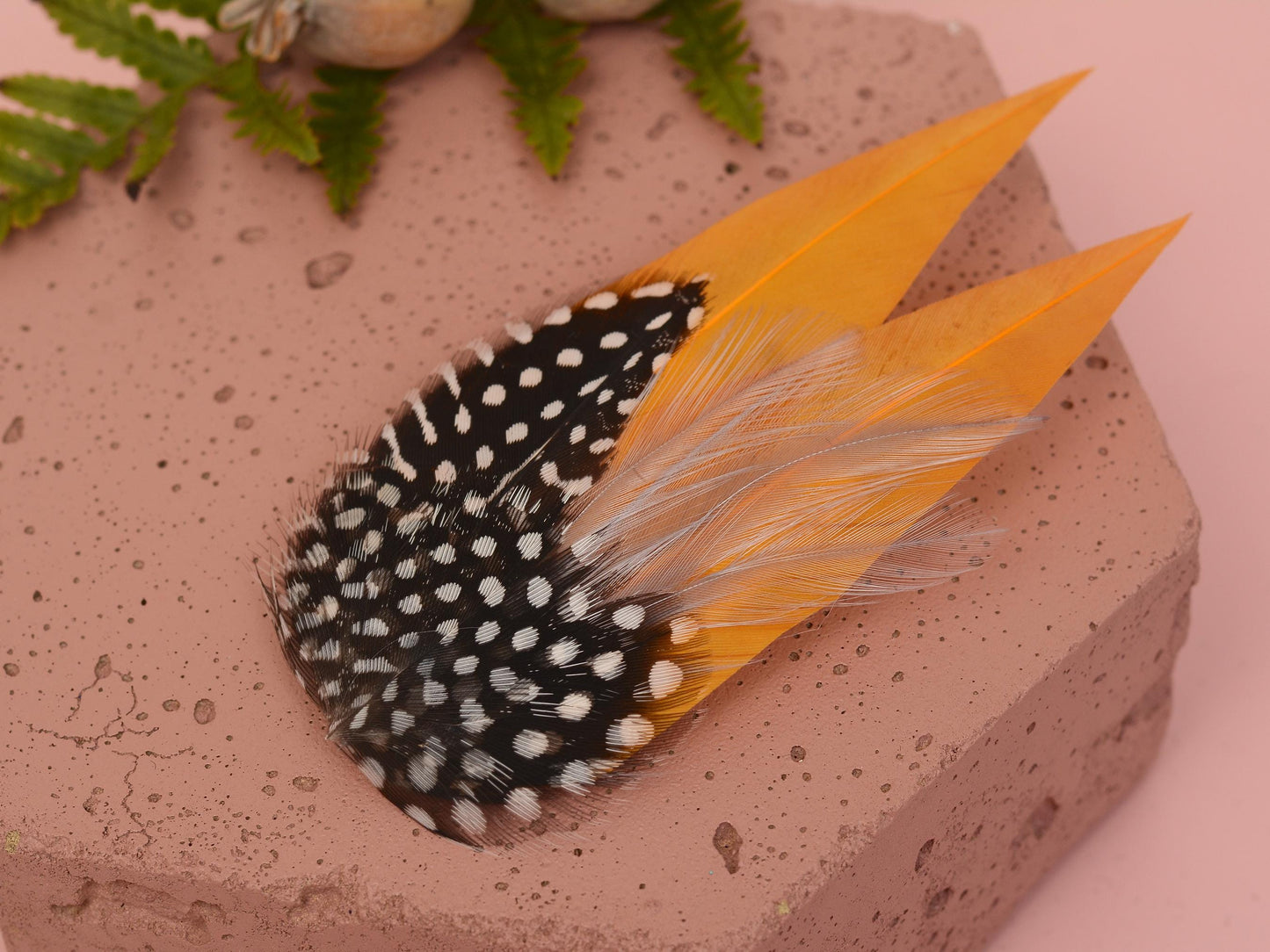 Mustard Yellow and Polka Dot Feather Hair Clip | Yellow Feather Fascinator | Gold Yellow Feather Headpiece | Wedding Fascinator