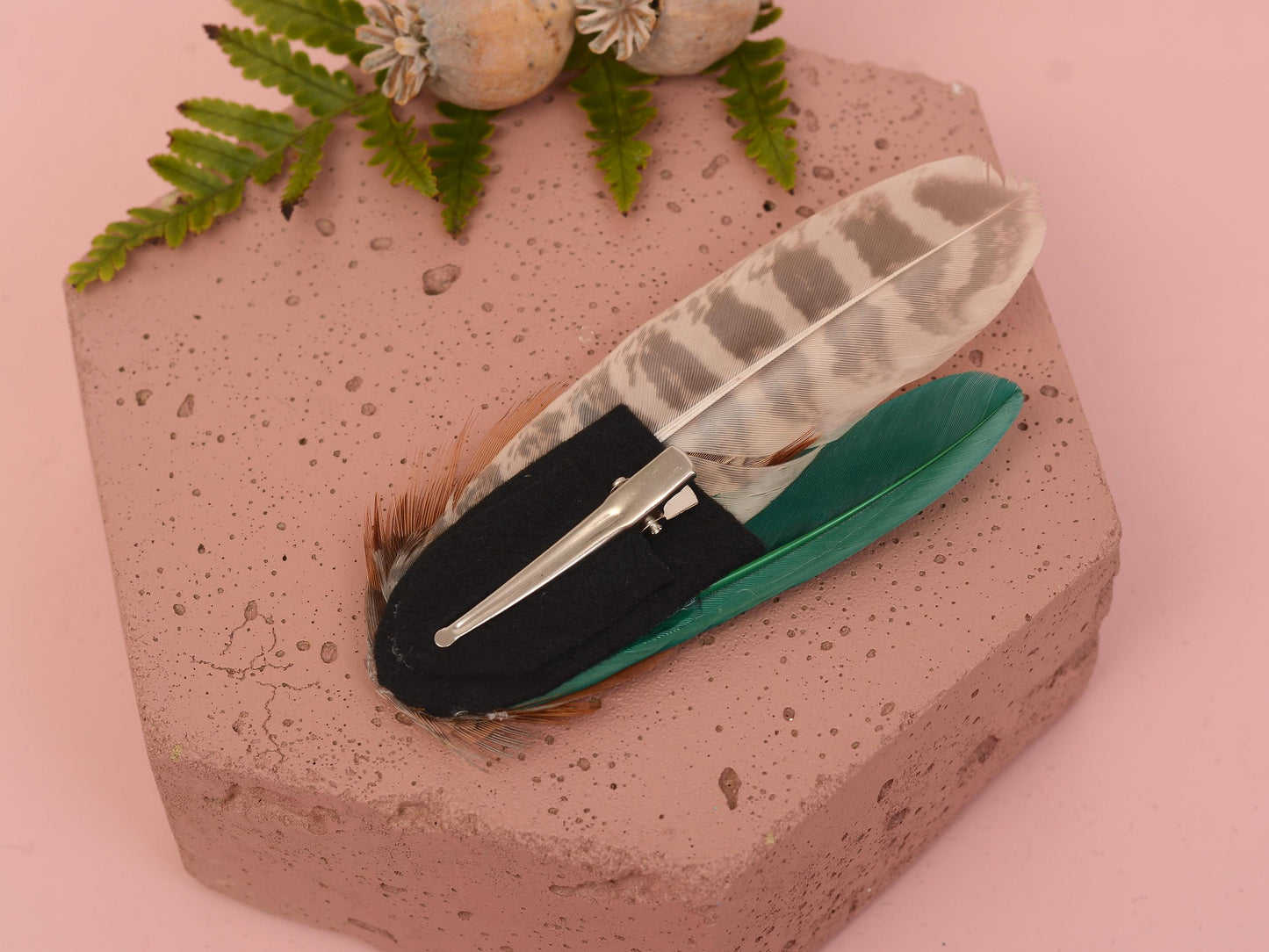 Green and Copper Pheasant Feather Hair Clip, Feather Fascinator