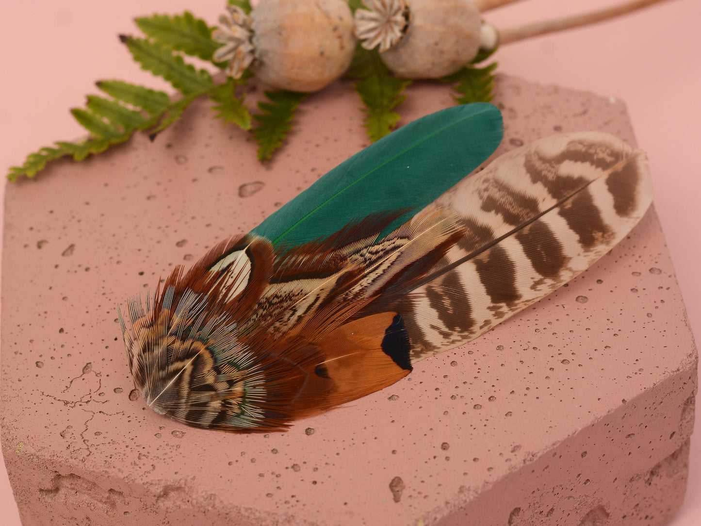 Green and Copper Pheasant Feather Hair Clip, Feather Fascinator