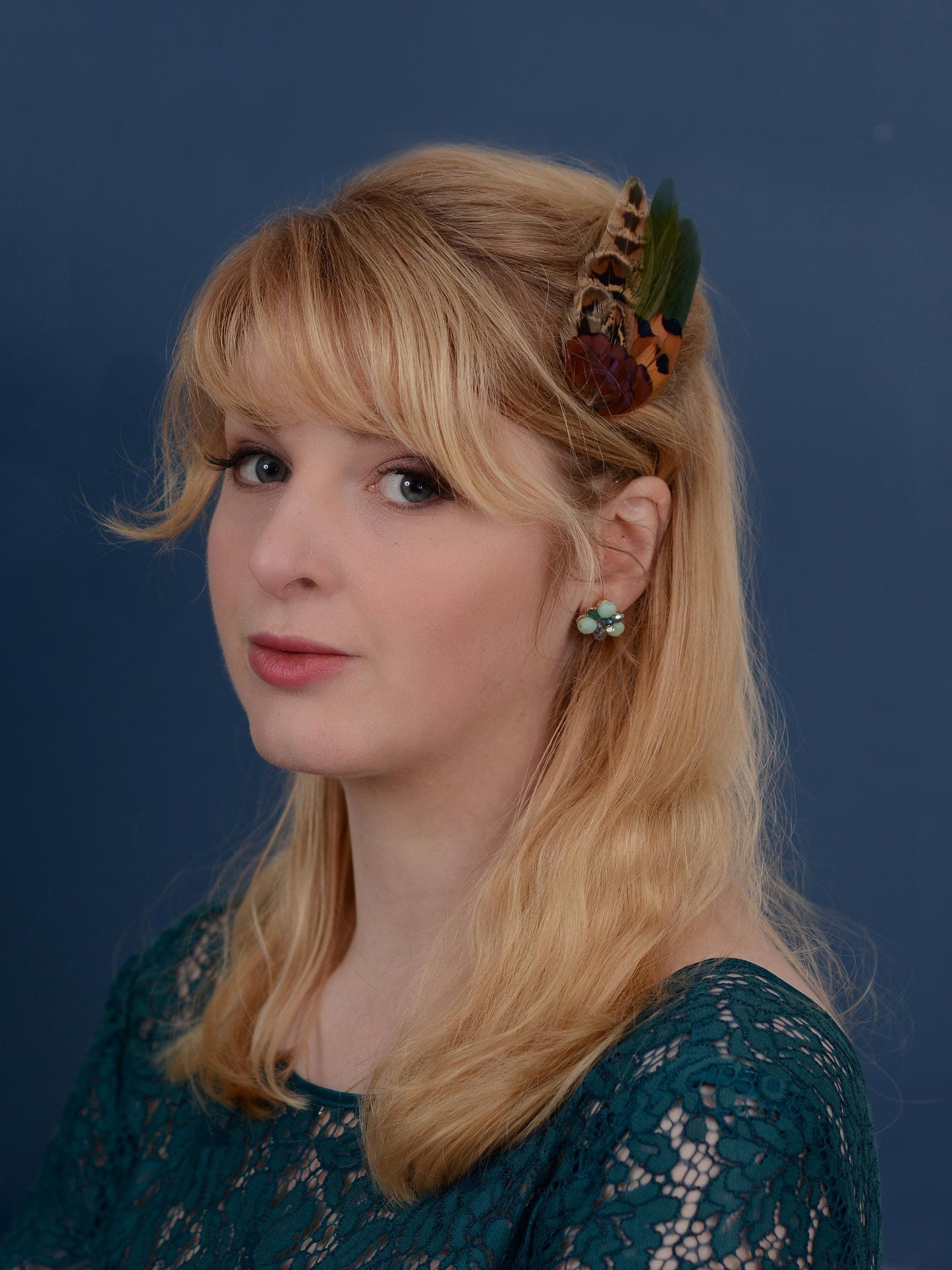 Small Green and Copper Pheasant Feather Hair Clip No.085 | Feather Fascinator | Bridal | Bridesmaid Hair Clip | Wedding Fascinator