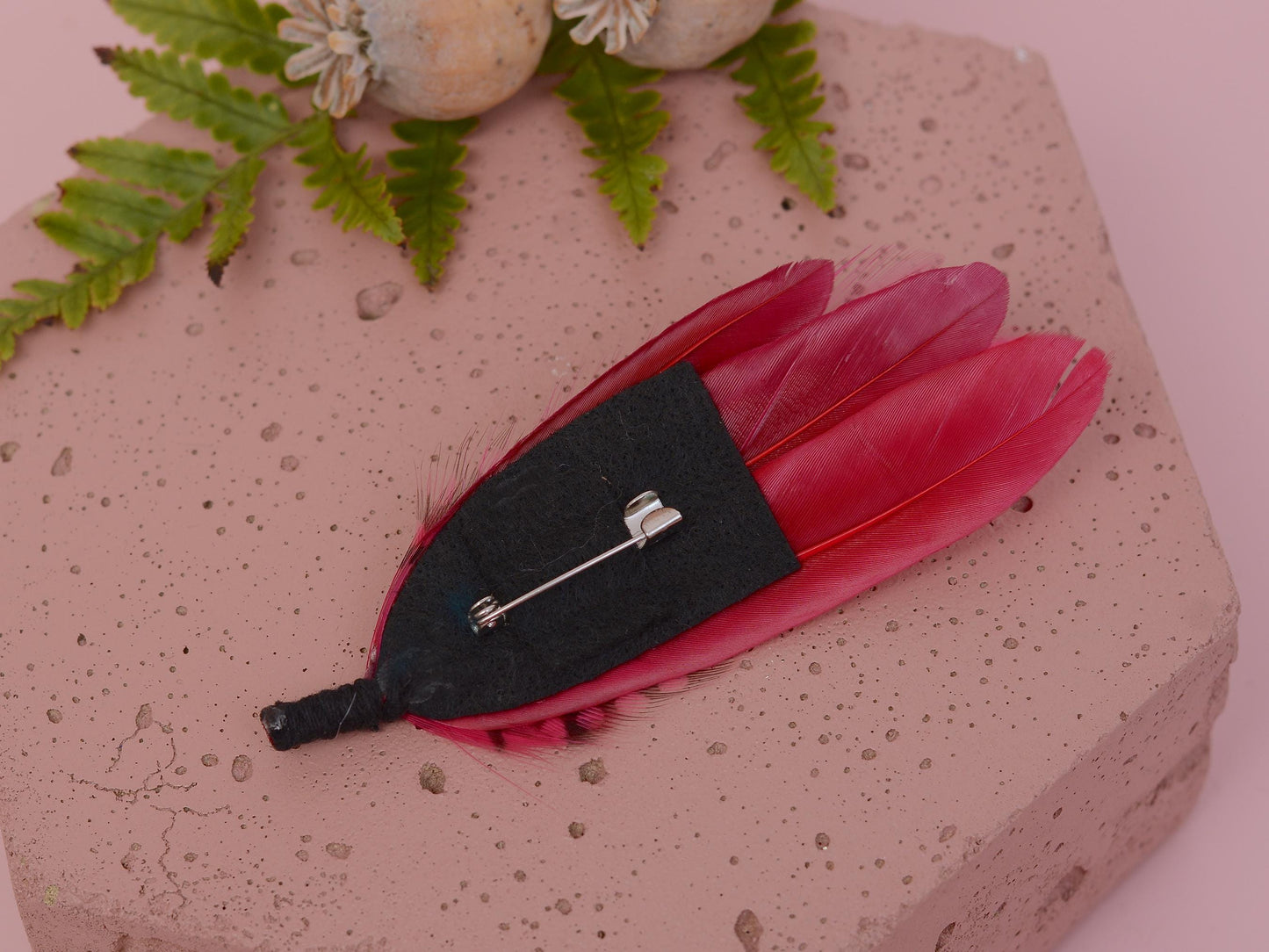 Raspberry Pink Feather Pin Small no.122 | Duck Feather Boutonniere | Feather Brooch | Feather Hat Pin