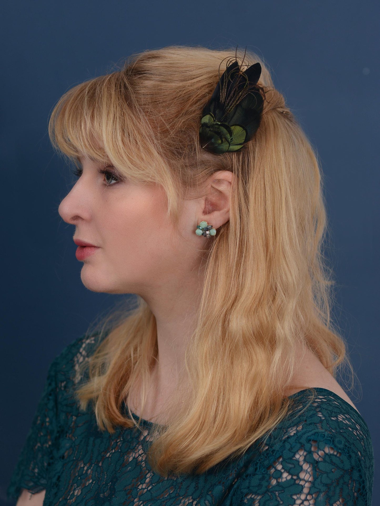 Black and Green Feather Hair Clip | Black Feather Fascinator | Bridal Hair Clip | Bridesmaid Hair Clip | Wedding Fascinator