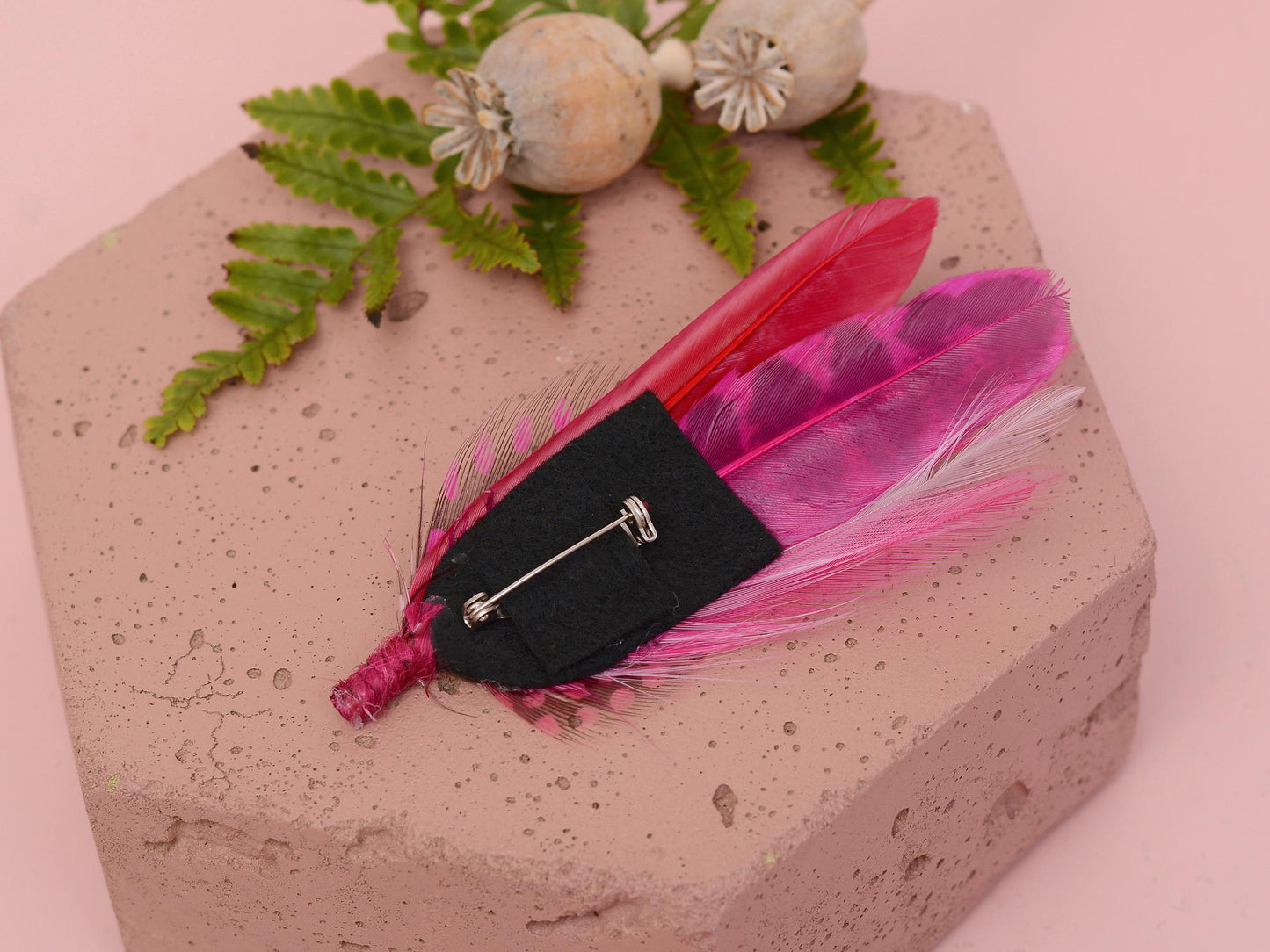 Bright Pink Feather Brooch No.121 | Feather Boutonniere | Feather Hat Pin Feather Lapel Pin