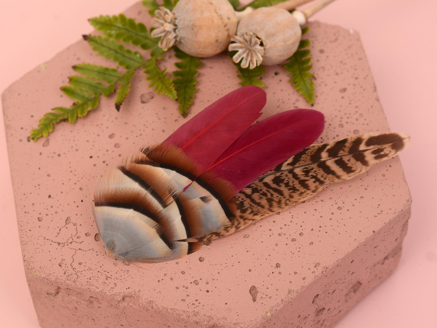 Burgundy, Partridge and Pheasant Feather Hair Clip | Pheasant Feather Fascinator | Feather Headpiece | Bridesmaid Hair Clip