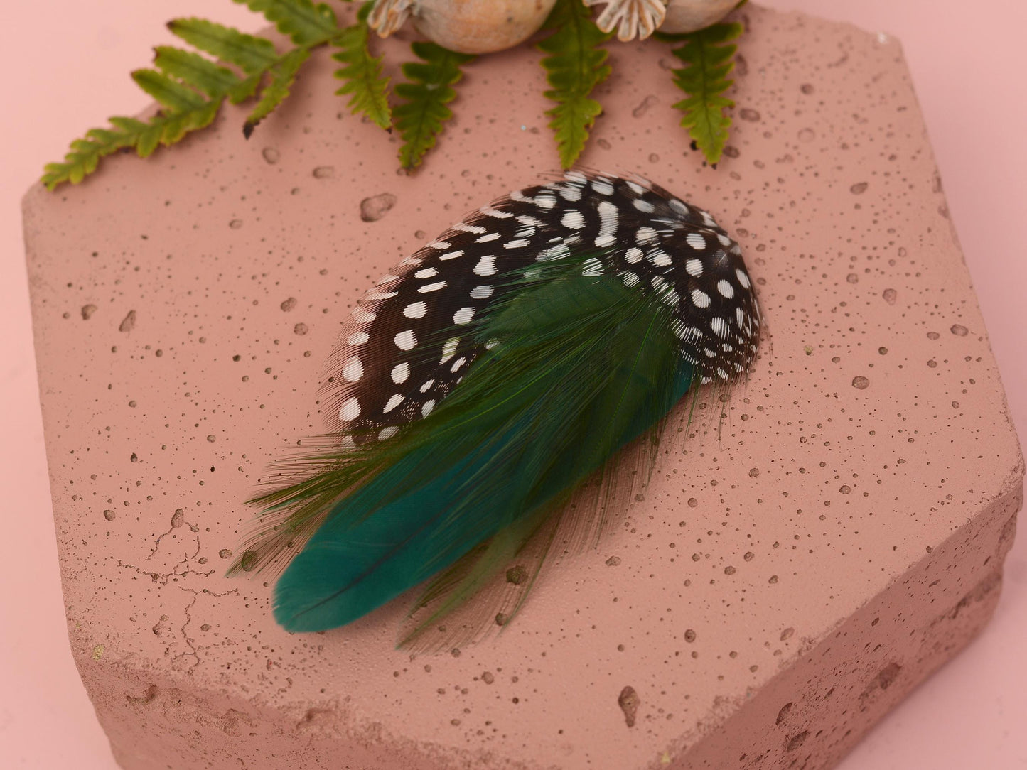 Feather Hair Clip in Bottle Green and Polka Dot | Green Feather Hair Clip | Green Feather Headpiece | Wedding Fascinator