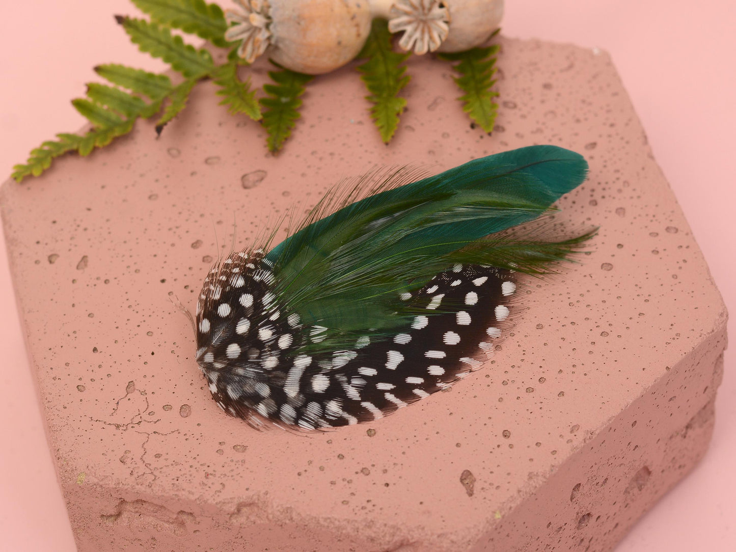 Feather Hair Clip in Bottle Green and Polka Dot | Green Feather Hair Clip | Green Feather Headpiece | Wedding Fascinator