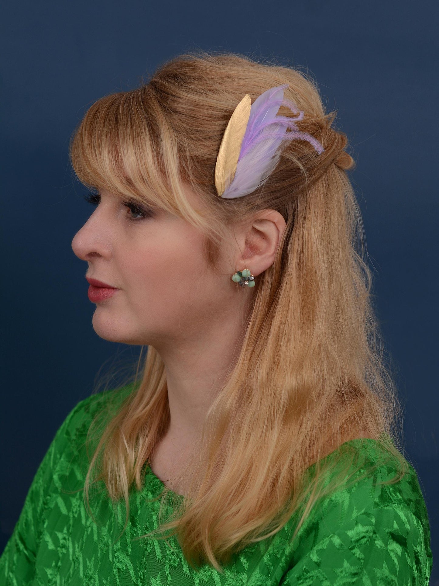 Lavender Purple and Gold Small Feather Hair Clip | Purple Feather Hair Clip | Feather Headpiece | Wedding Fascinator