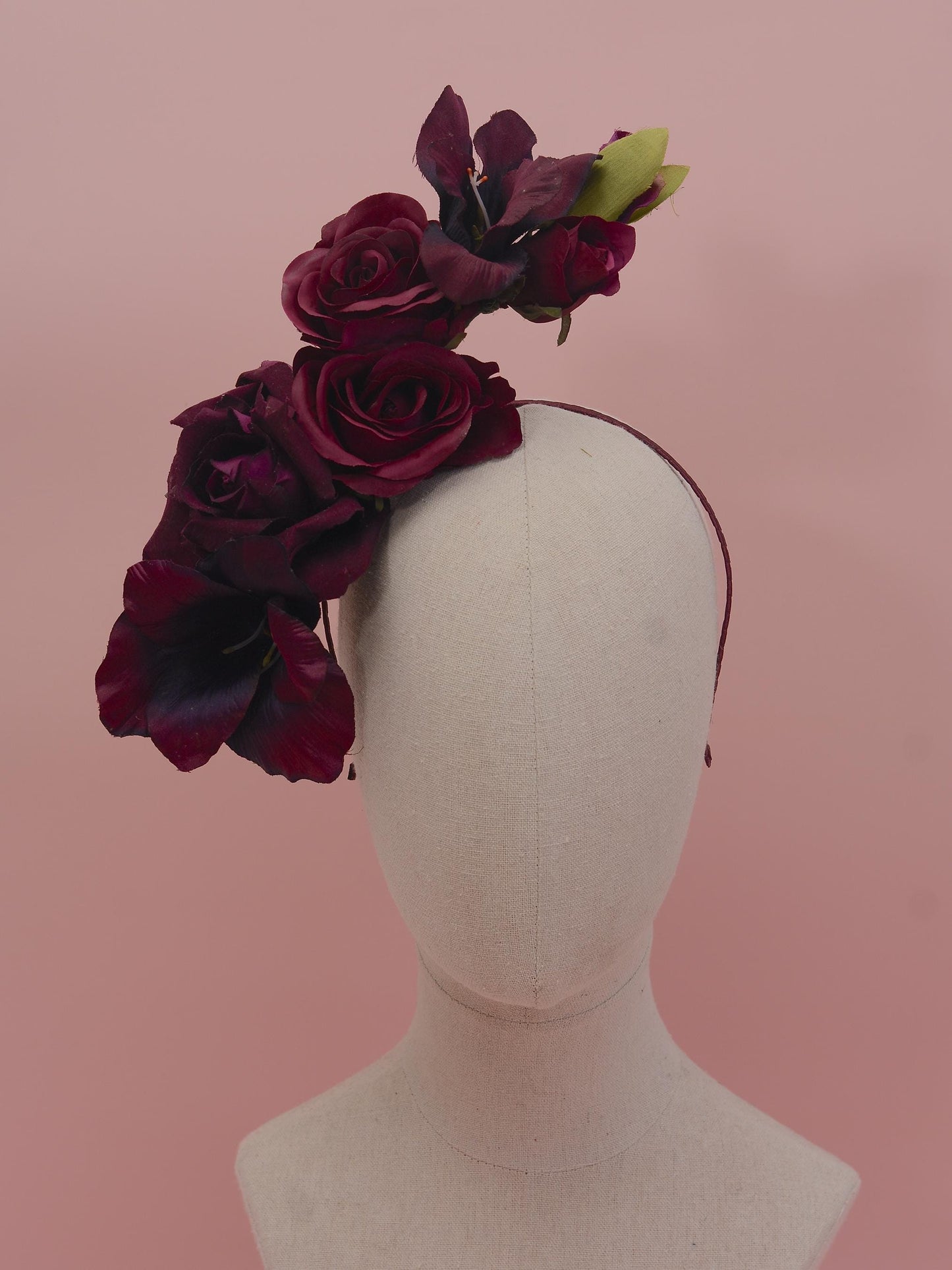 Sculptural Floating Plum Flower Headpiece | Floating Rose Headband | Flower Crown | Wedding Headpiece | Races Headpiece