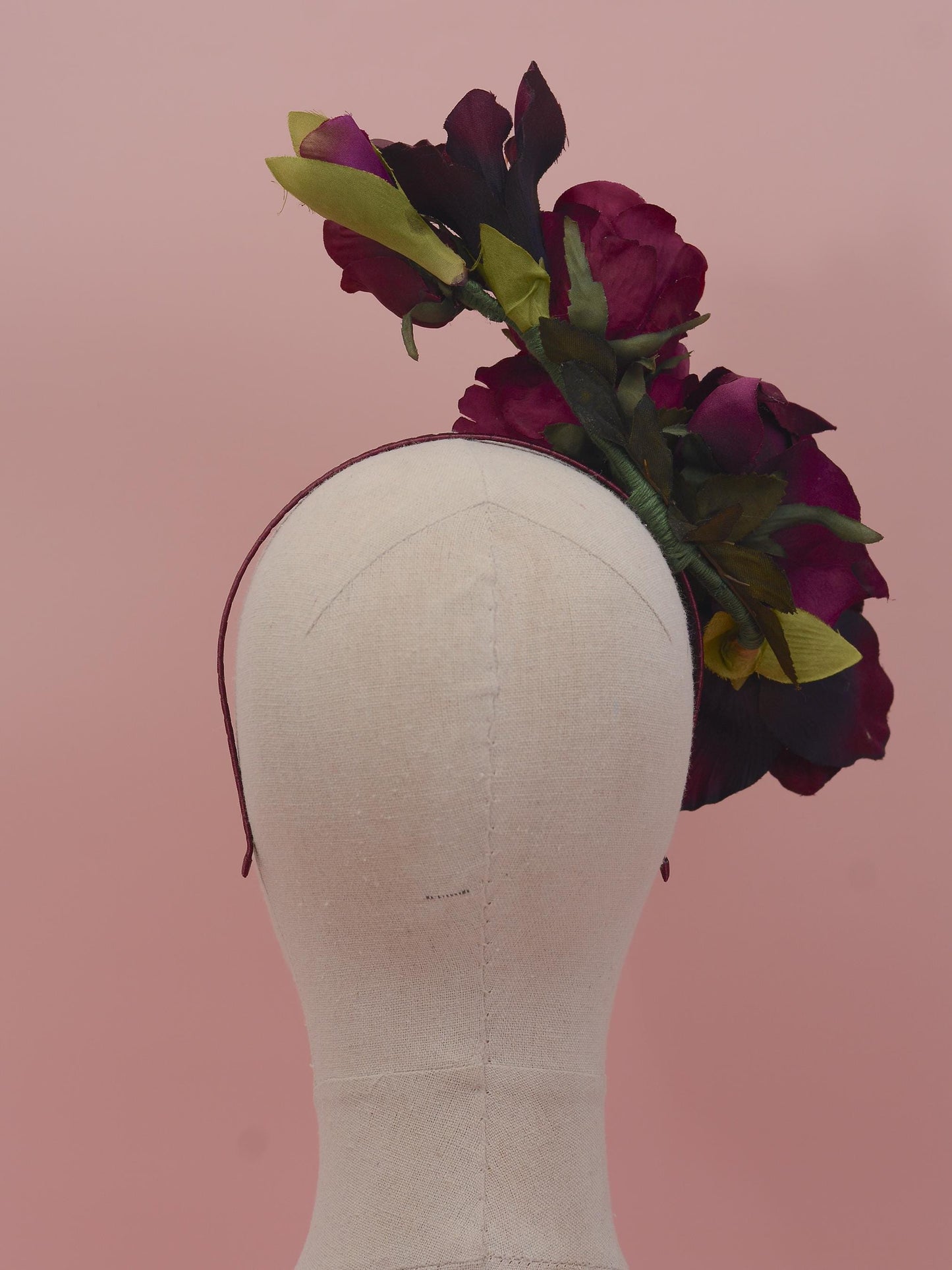 Sculptural Floating Plum Flower Headpiece | Floating Rose Headband | Flower Crown | Wedding Headpiece | Races Headpiece