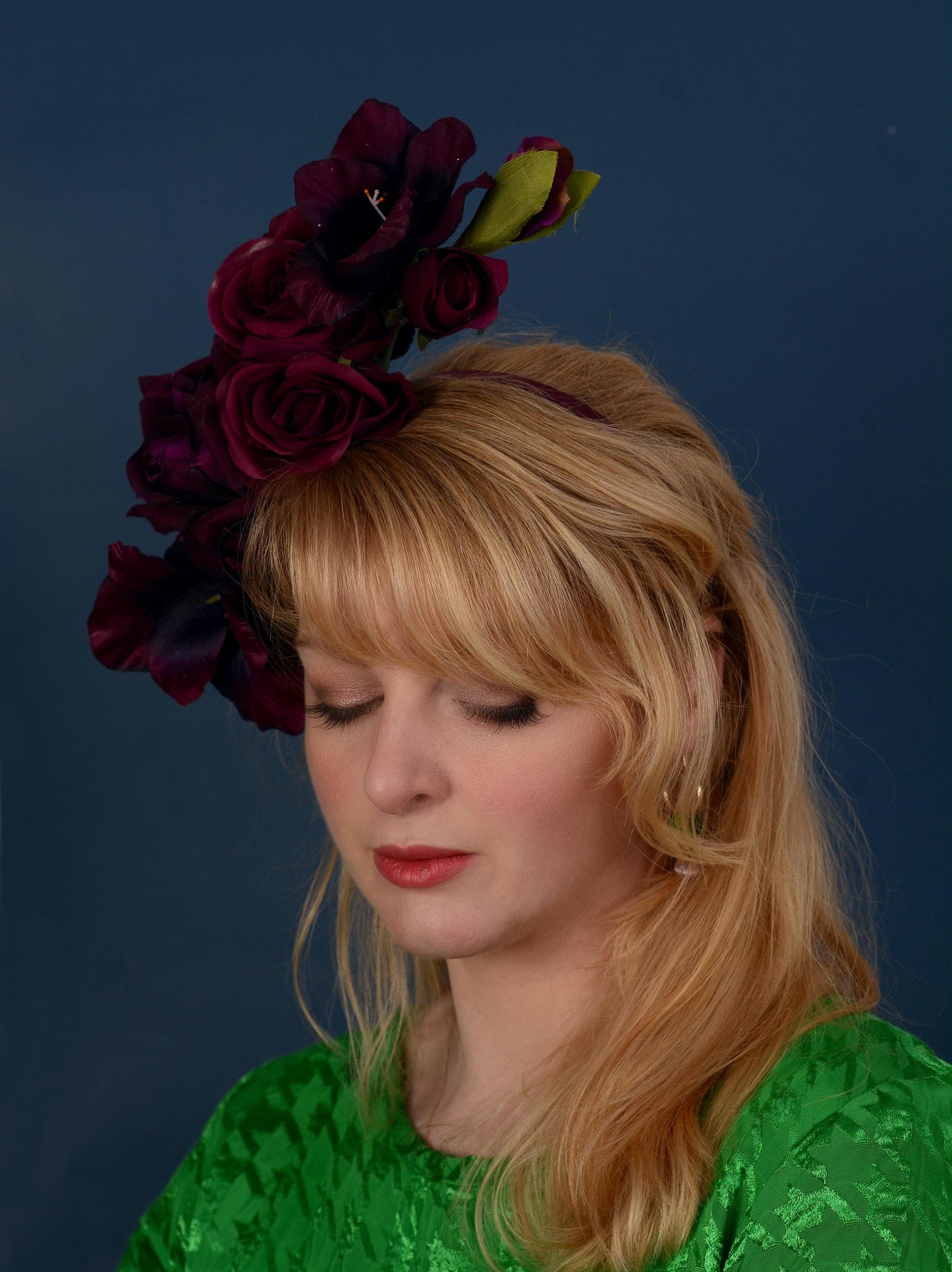 Sculptural Floating Plum Flower Headpiece | Floating Rose Headband | Flower Crown | Wedding Headpiece | Races Headpiece