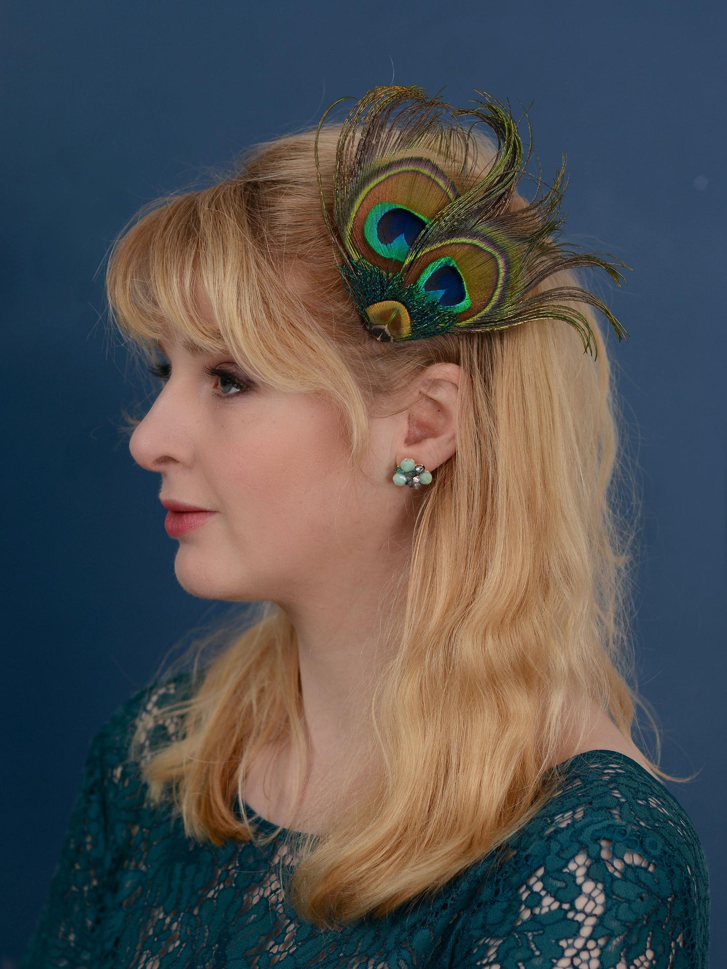 Peacock Feather Hair Clip No.091 | Peacock Feather Fascinator | Peacock Feather Headpiece | Wedding Fascinator | Green Feather Fascinator