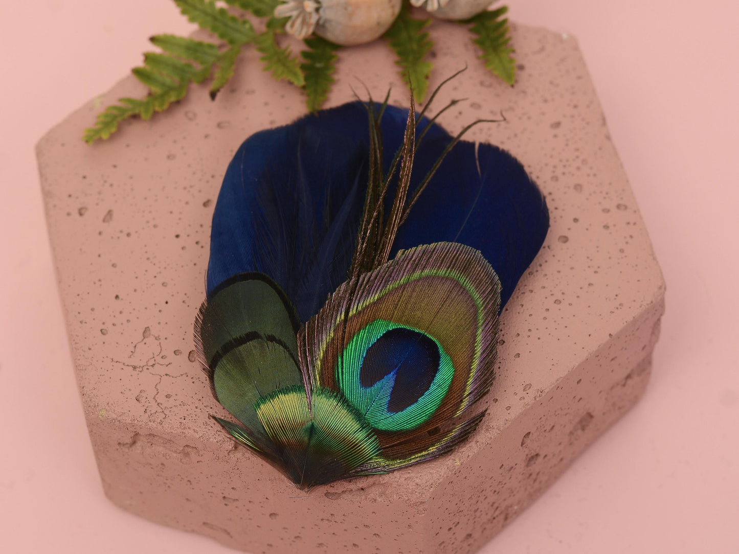 Navy Blue and Peacock Feather Hair Clip, Peacock Feather Fascinator