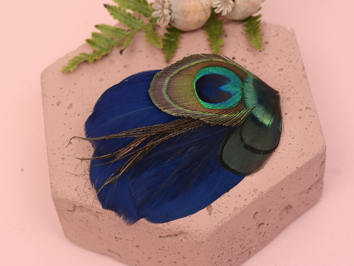 Navy Blue and Peacock Feather Hair Clip, Peacock Feather Fascinator