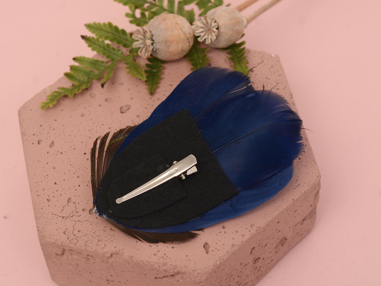 Navy Blue and Peacock Feather Hair Clip, Peacock Feather Fascinator