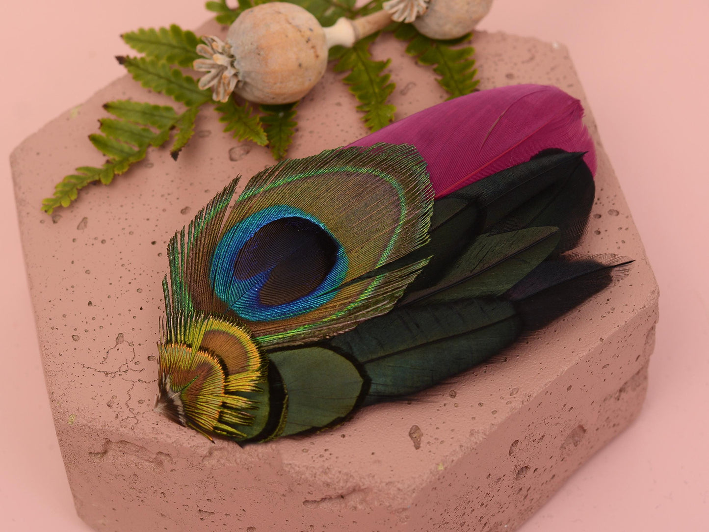Plum and Peacock Feather Hair Clip | Peacock Feather Fascinator | Wedding Fascinator | Bridal Hair Clip | Bridesmaid Hair Clip