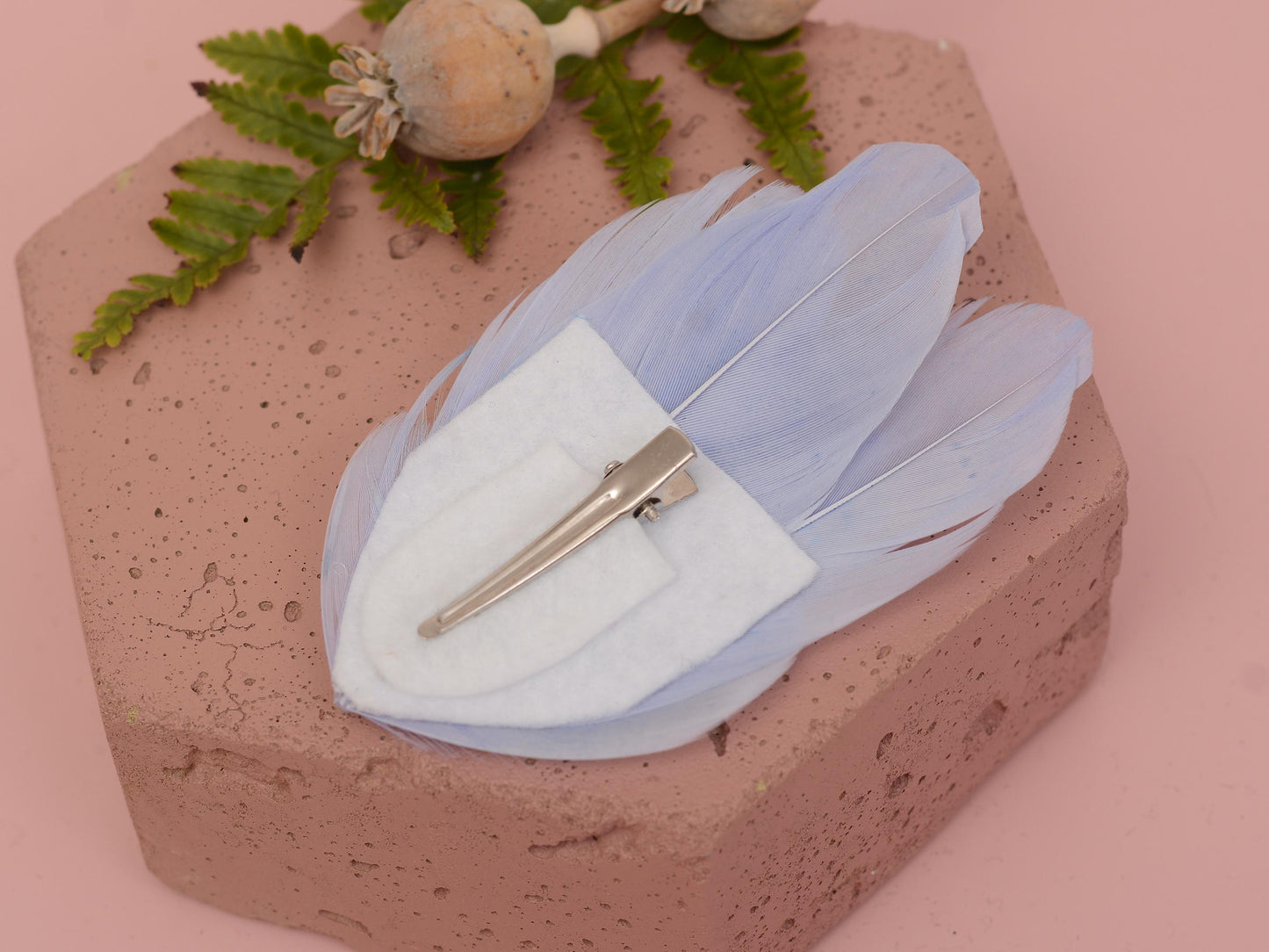 Feather Hair Clip in Powder Blue, Feather Fascinator In Blue