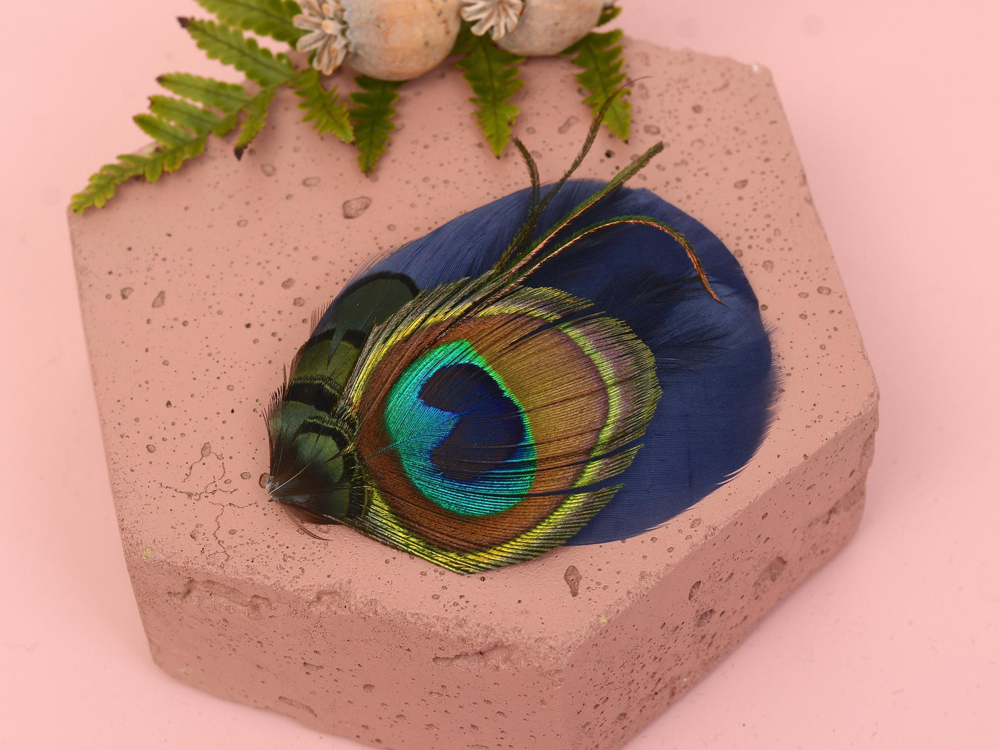 Navy Blue Peacock Eye Feather Hair Clip, Peacock Feather Fascinator