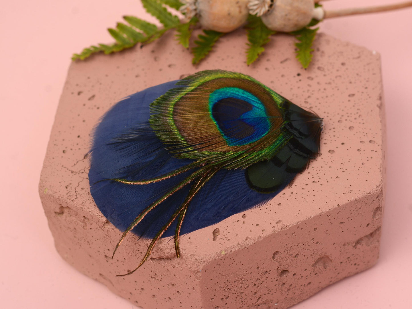 Navy Blue Peacock Eye Feather Hair Clip, Peacock Feather Fascinator