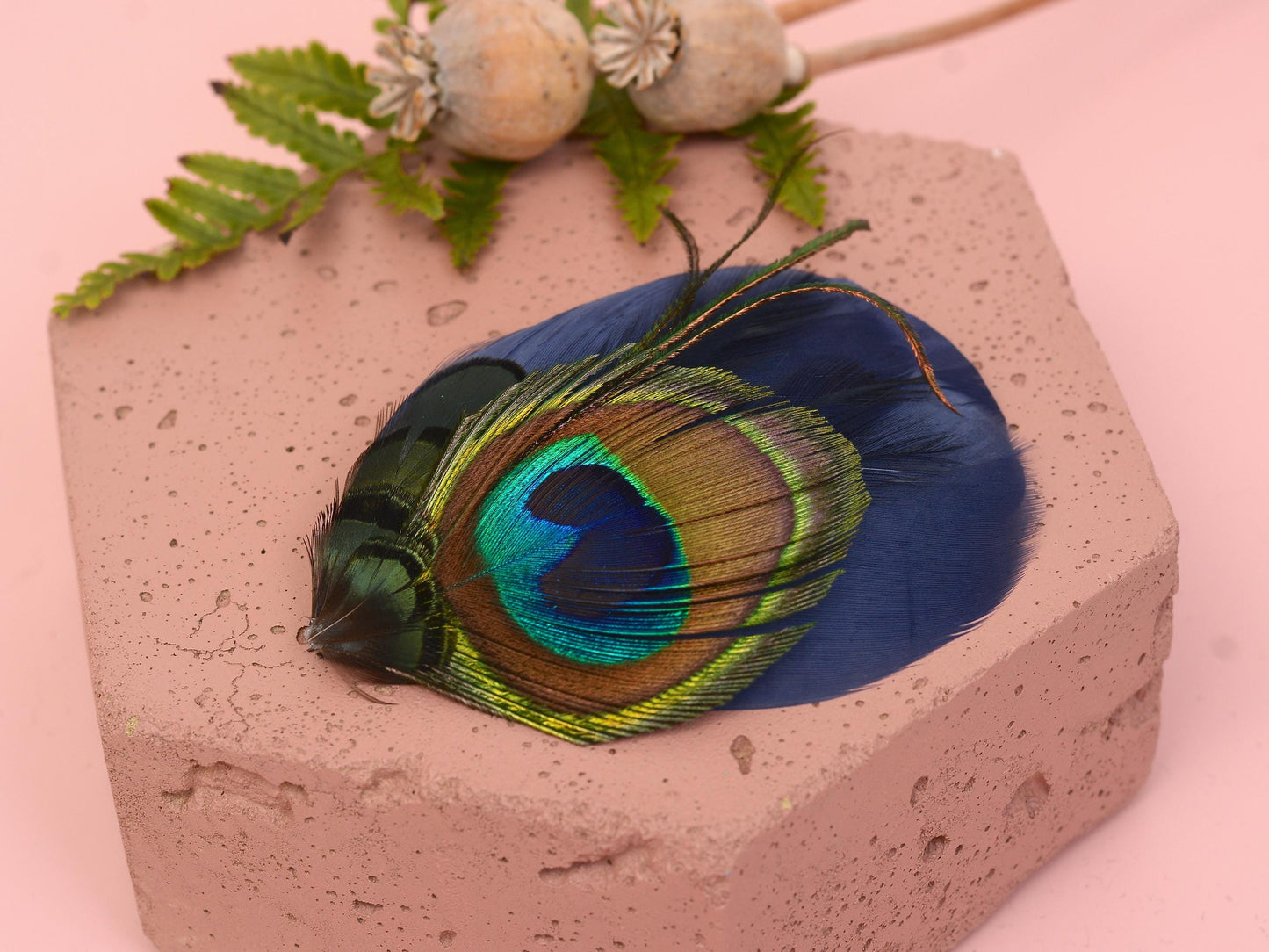 Navy Blue Peacock Eye Feather Hair Clip, Peacock Feather Fascinator