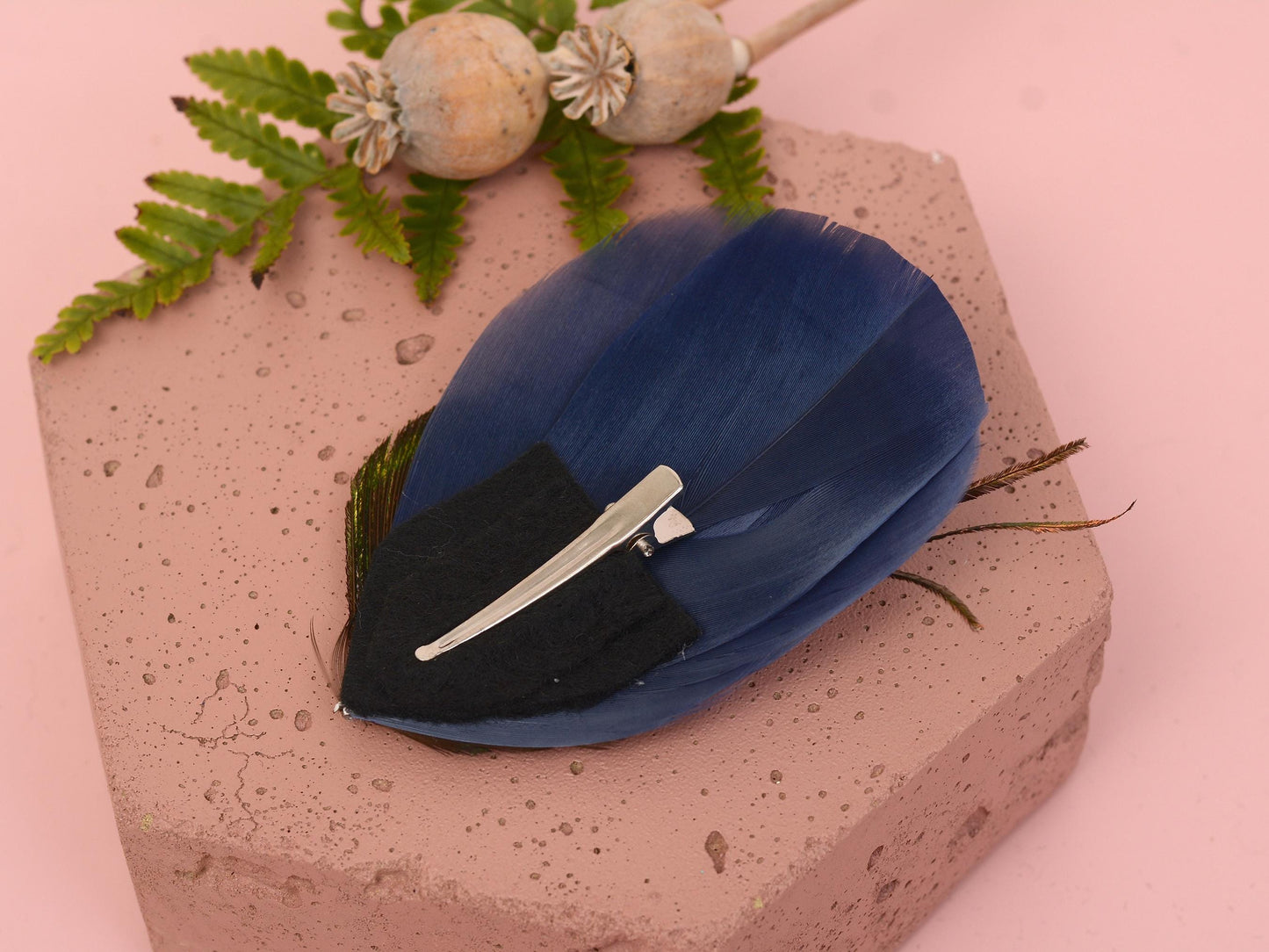 Navy Blue Peacock Eye Feather Hair Clip, Peacock Feather Fascinator