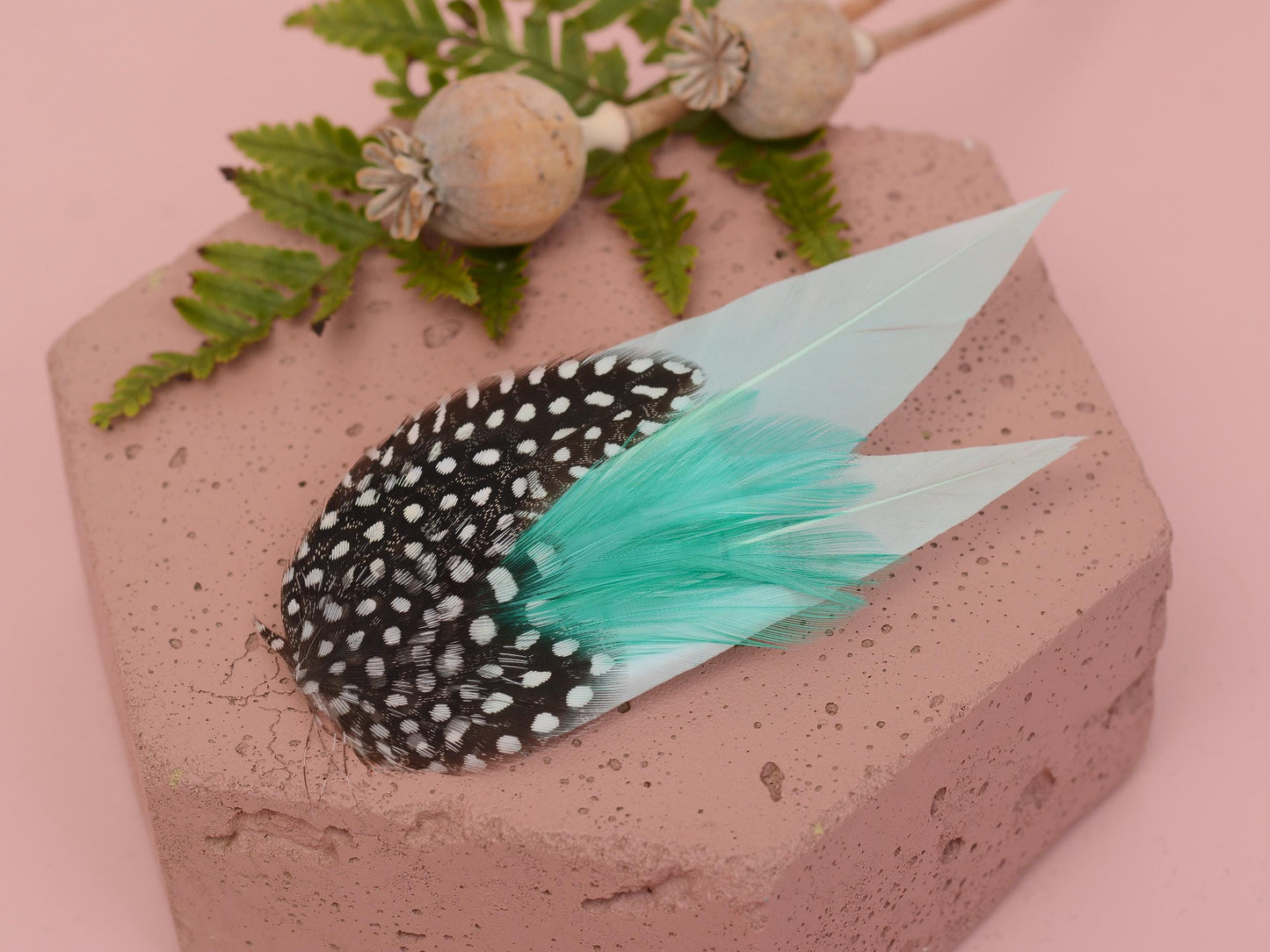 Pastel Mint and Polka Dot Feather Hair Clip, Feather Fascinator