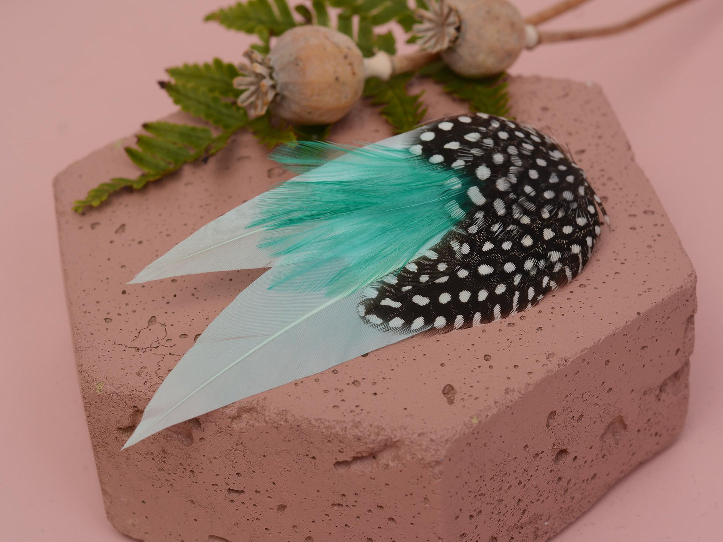 Pastel Mint and Polka Dot Feather Hair Clip, Feather Fascinator