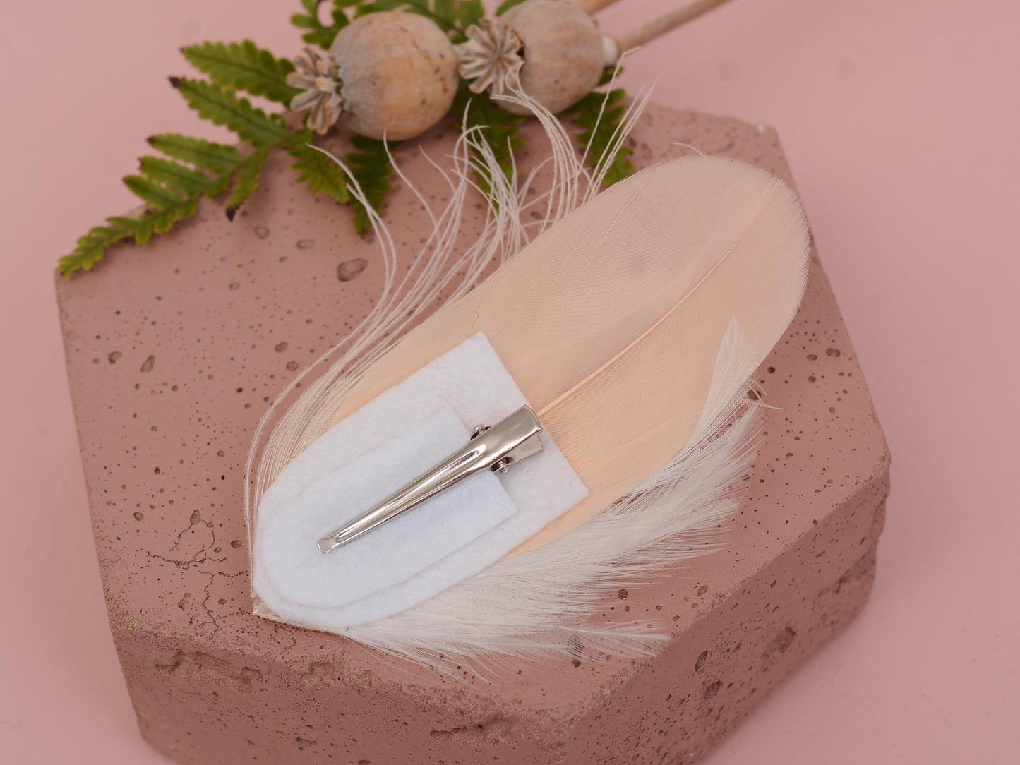 Feather Fascinator in Blush Pink and Ivory Peacock with Swarovski Crystal Detail | Bridal Feather Hair Clip | Blush Feather Hair Clip