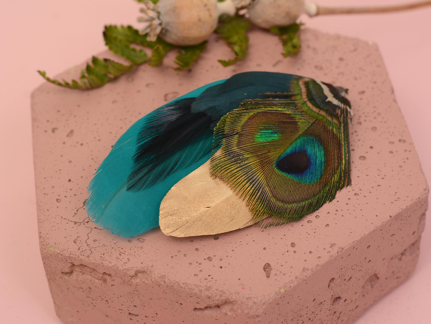Teal and Gold Peacock Feather Lapel Pin / Hat Pin No.98 | Unique Feather Boutonniere | Peacock Feather Brooch